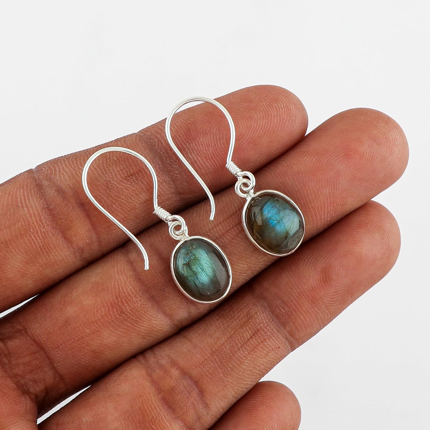 925 Sterling Silver Bezel Earrings, Natural Gemstones Wicca & Reiki Healing Crystals, Polished Stones, Handmade Boho Lightweight Jewelry, Birthday Trendy Christmas Gift for Women - Image 5