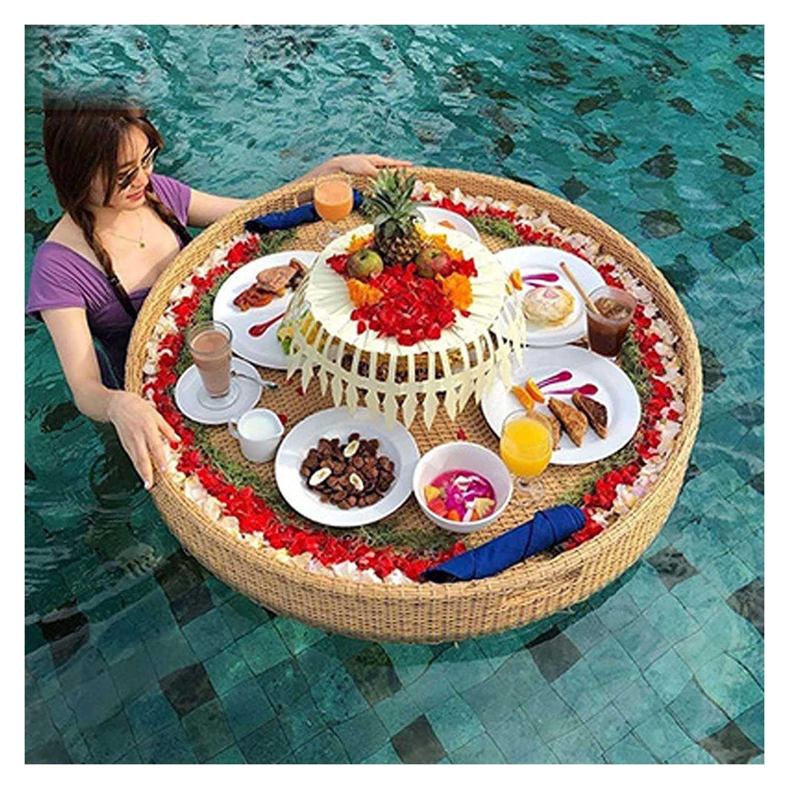 Luxury Floating Serving Tray Pool Tray Table, Round Floating Food Tray