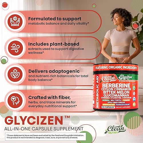 Miniatura 5 de Clean Nutra Berberine and Ceylon Cinnamon Supplement Bitter Melon Glucomannan Gymnema Sylvestre Chromium Moringa Milk Thistle Turmeric Apple Cider