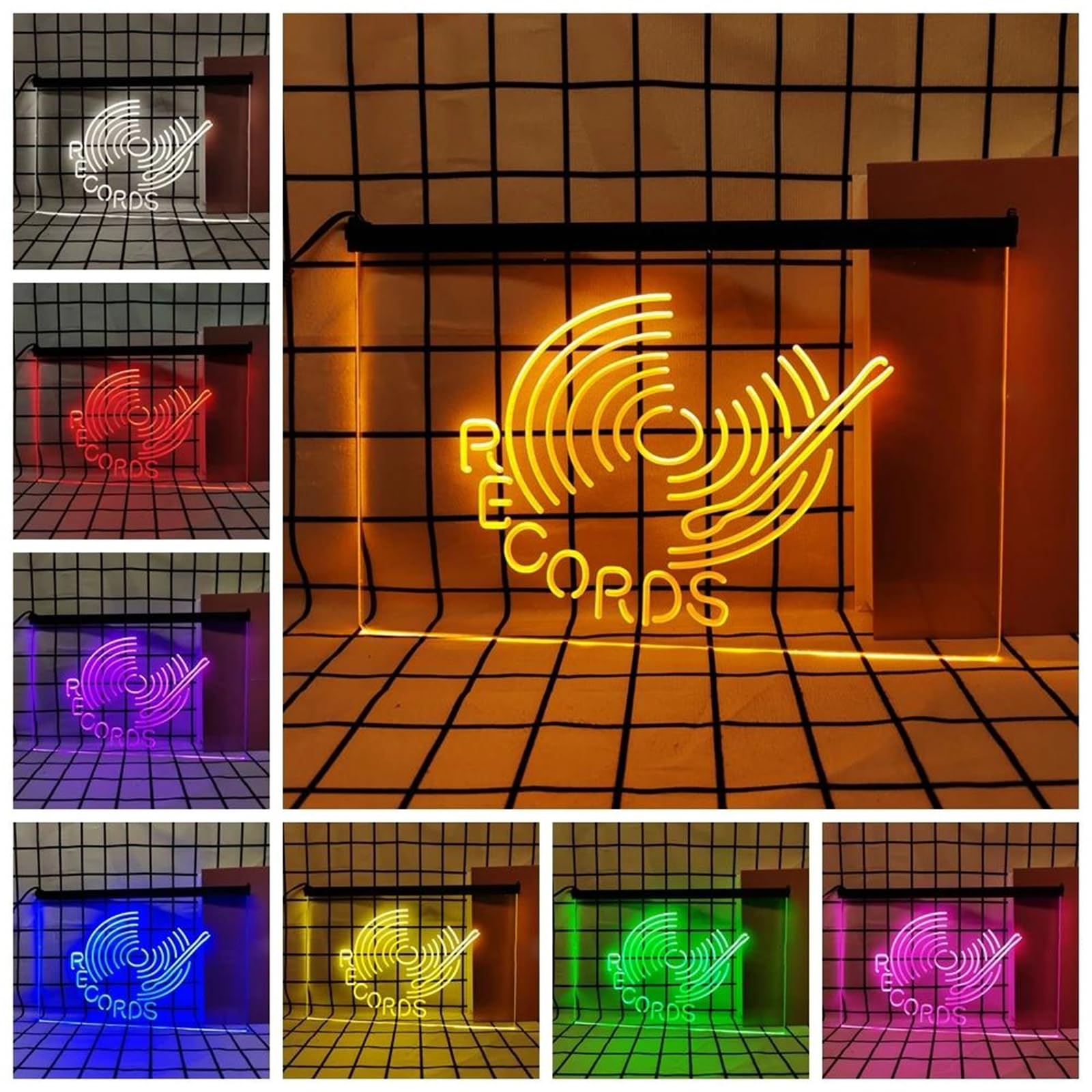 Neonowa tablica z gramofonem do dekoracji ściennej, zdalnie sterowane, ściemnialne światła neonowe LED RGB do baru DJ-skiego, pokoju radiowego,30x20cm