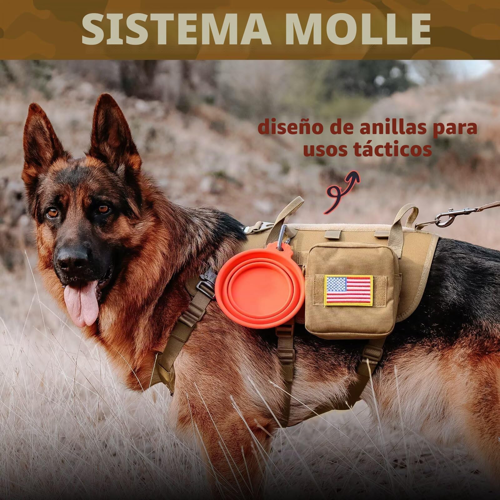 Forestpaw - Arnés táctico para Perros con Correa elástica, arnés Militar antitirones para Entrenamiento de Caminata, Ajustable para Perros medianos y Grandes, Caqui, para Pecho de 54,6 a 114,3 cm
