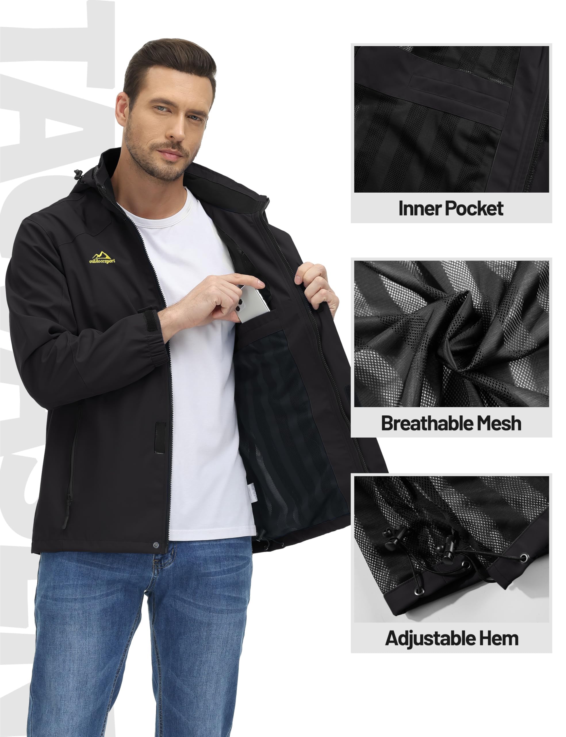 TACVASEN Chaqueta Impermeable con Capucha para Hombre Abrigo para Caminar a Prueba de Viento Ligero Senderismo Ciclismo al Aire Libre