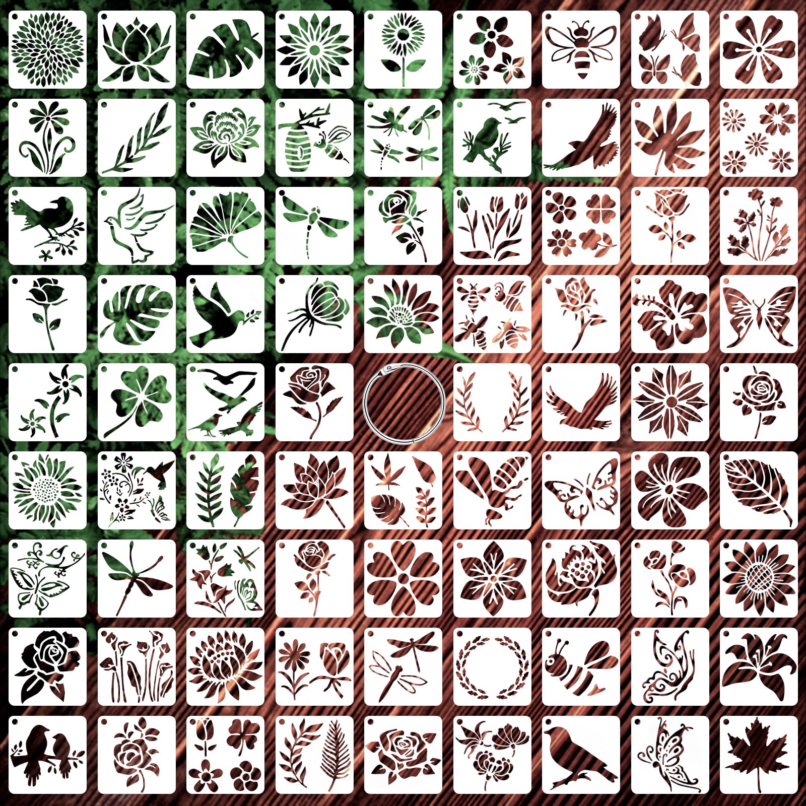 80Pcs Botanical Stencils Set, Plastic Botanical Stencils Reusable Painting Templates DIY Decor Small Animal Floral Drawing Templates for Wall Murals Fabric Art Wood Signs Kids Classroom Projects