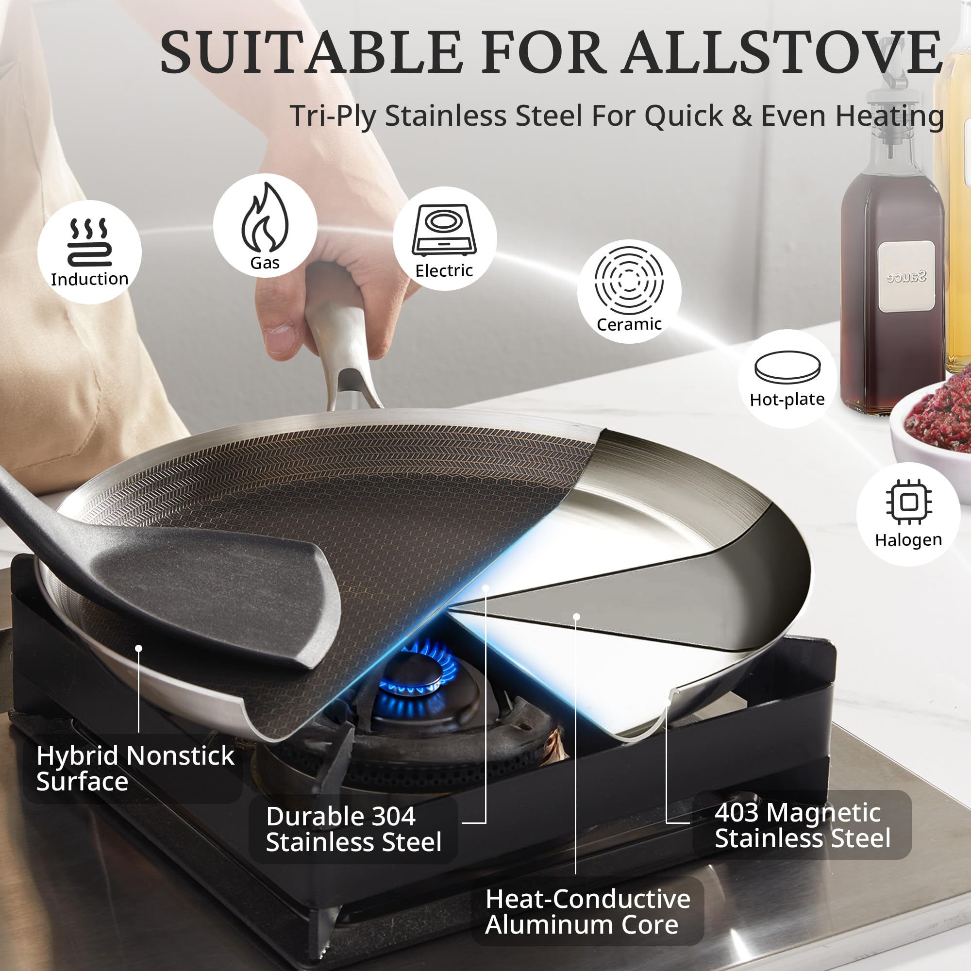 KOKHUB Dosa Tawa - Padella per crepe in acciaio inox, 28 cm, antiaderente, per piano cottura a induzione, elettrico e a gas, padella piatta, padella Chapati, Roti Tawa, colore: nero