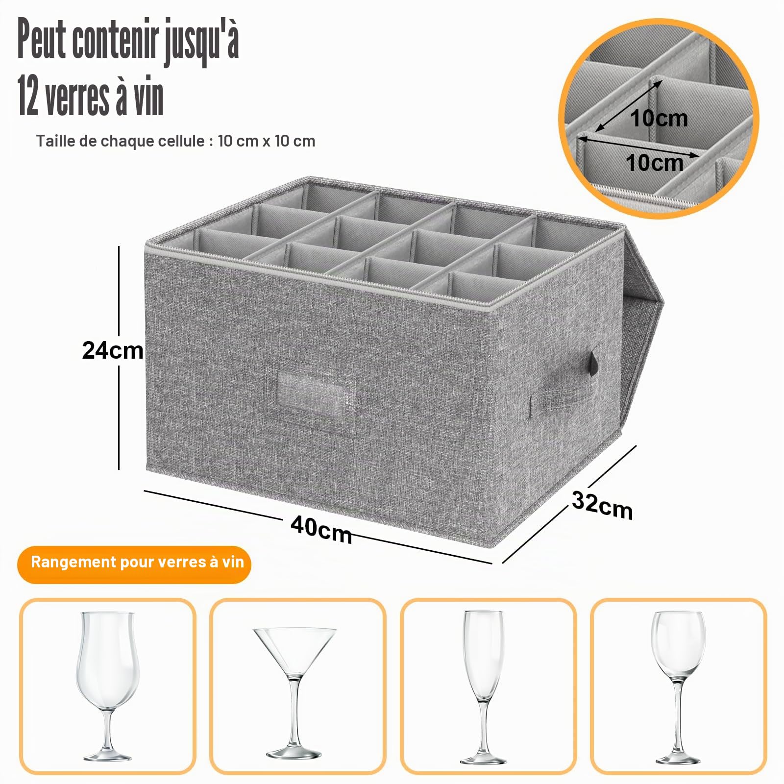 Kukikan Boîte de rangement pour verres à vin avec couvercle, étuis de contenants rigides pour verrerie à pied, boîtes d'emballage pour déménagement de verrerie en cristal, flûte à champagne, pour