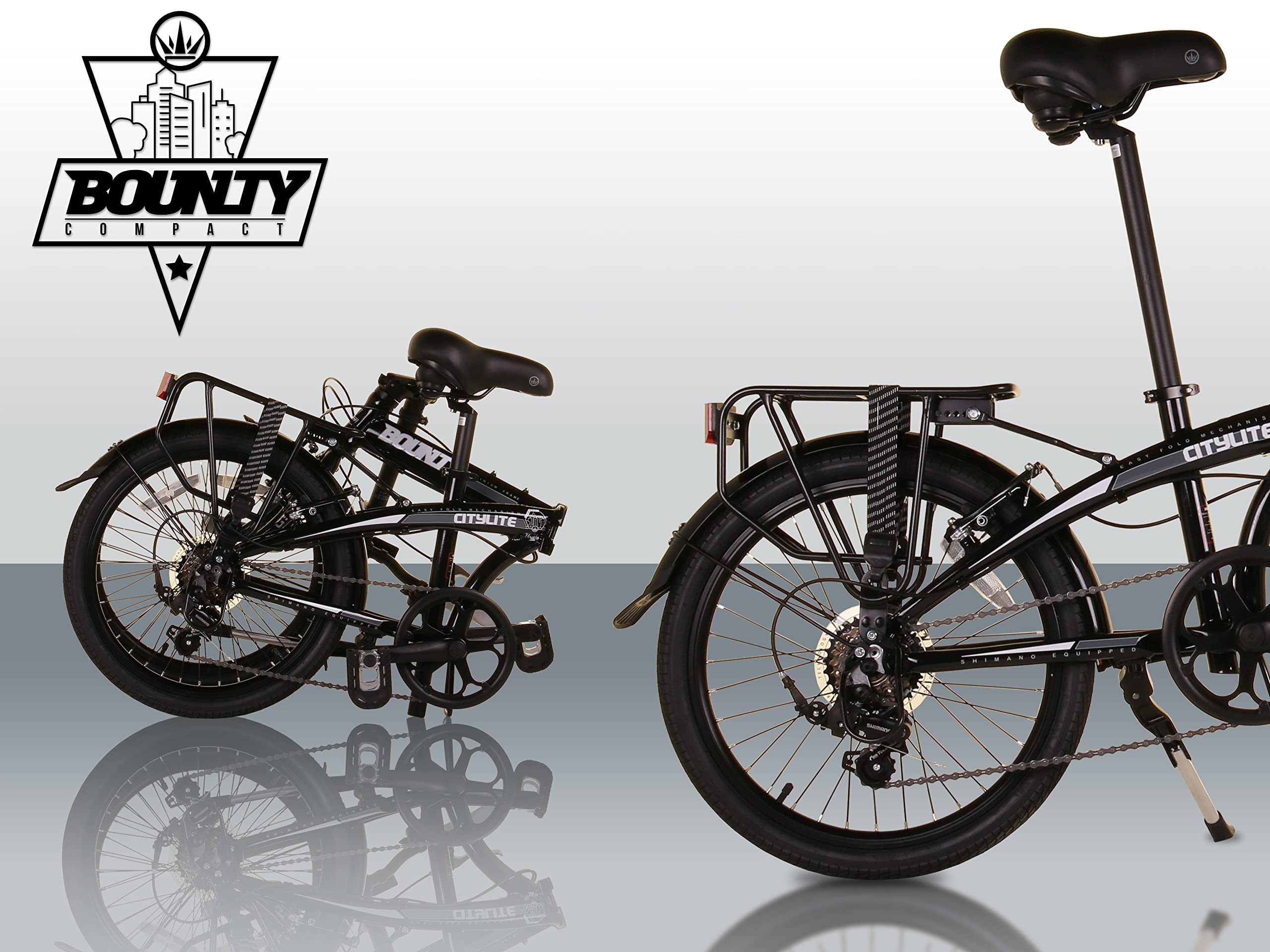 Bounty Citylite Bicicleta Plegable | Cuadro Aluminio Ligero | 6 Velocidades Shimano con Cambios Revo | Perfecta para ir al trabajo | Bicicleta Plegable | Bicicleta Adulto, Negro