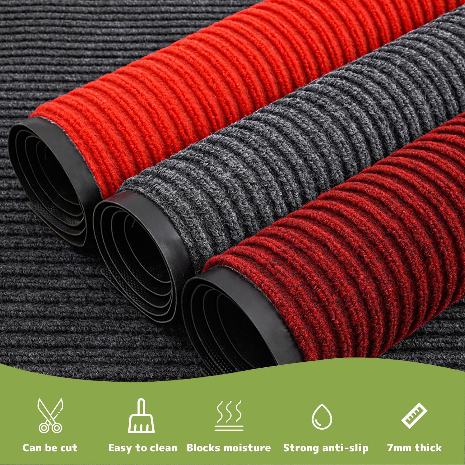 Alfombra de entrada antideslizante resistente de goma de grado comercial, 7 mm de grosor, uso en interiores y exteriores, ideal para zonas de alto tráfico