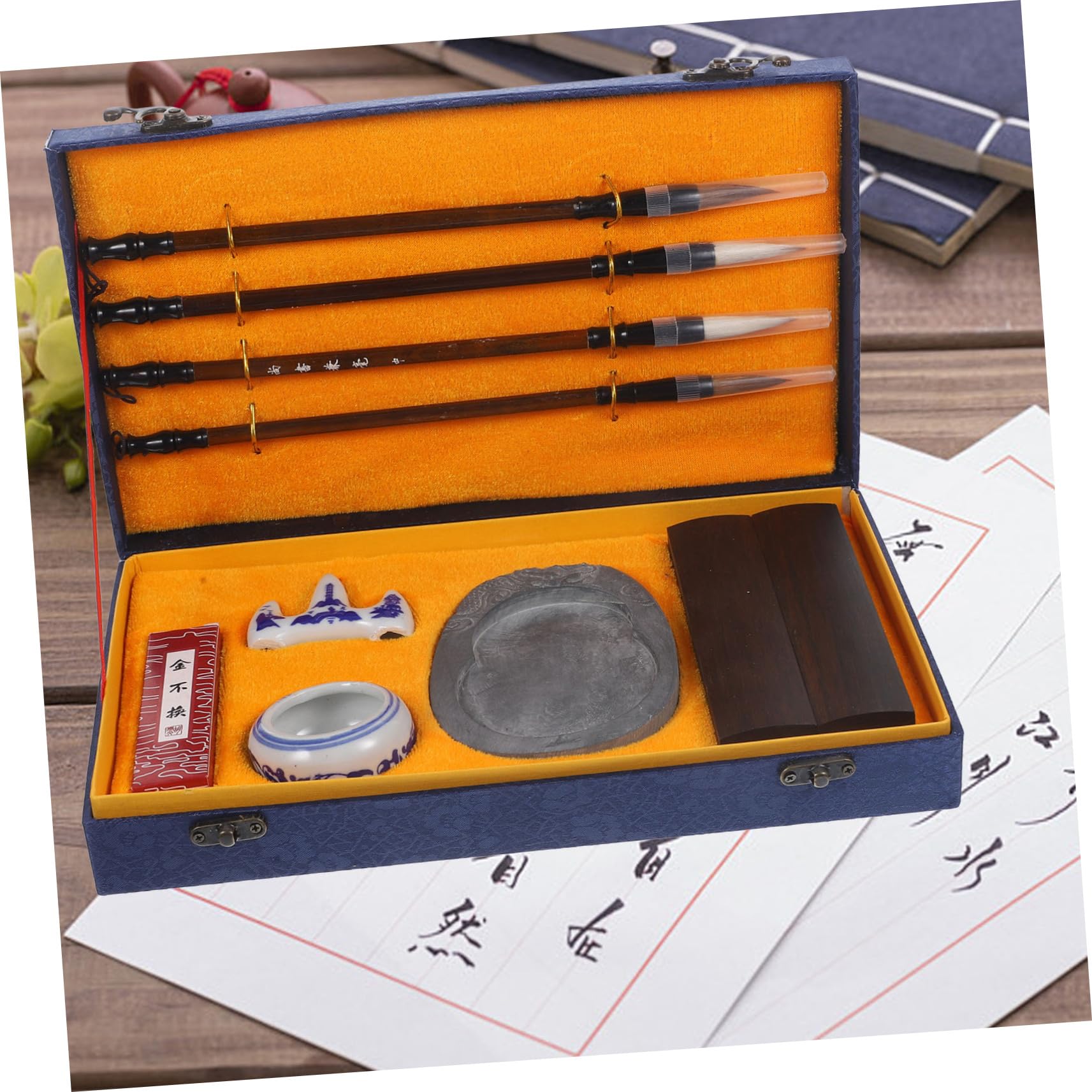 Homoyoyo Set Per Calligrafia Cinese Pennelli Da Scrittura, Bastoncino e Pietra Per Inchiostro, Kit Portatile Per Studenti, Pratica Calligrafica e Esercizi Di Scrittura