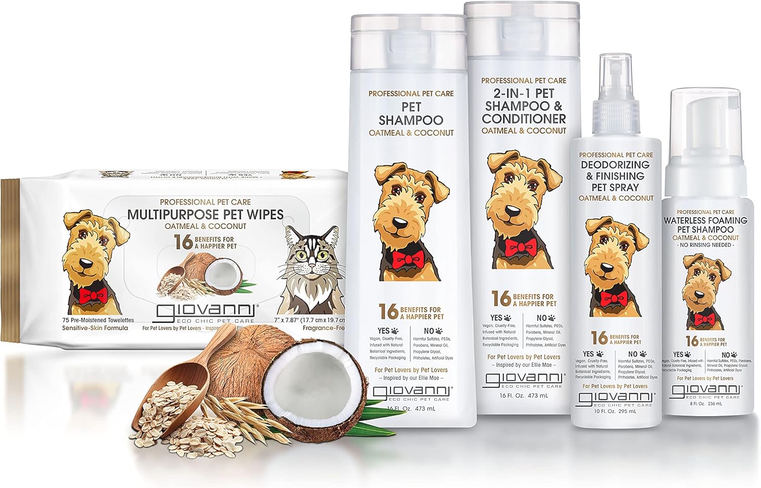 GIOVANNI Professional 2-in-1 Pet Shampoo & Conditioner, 16 oz. – for Dogs & Cats, Oatmeal & Coconut, Helps Neutralize Odors, Deeply Cleanses, Silkens, Helps Neutralize Odors, Controls Static