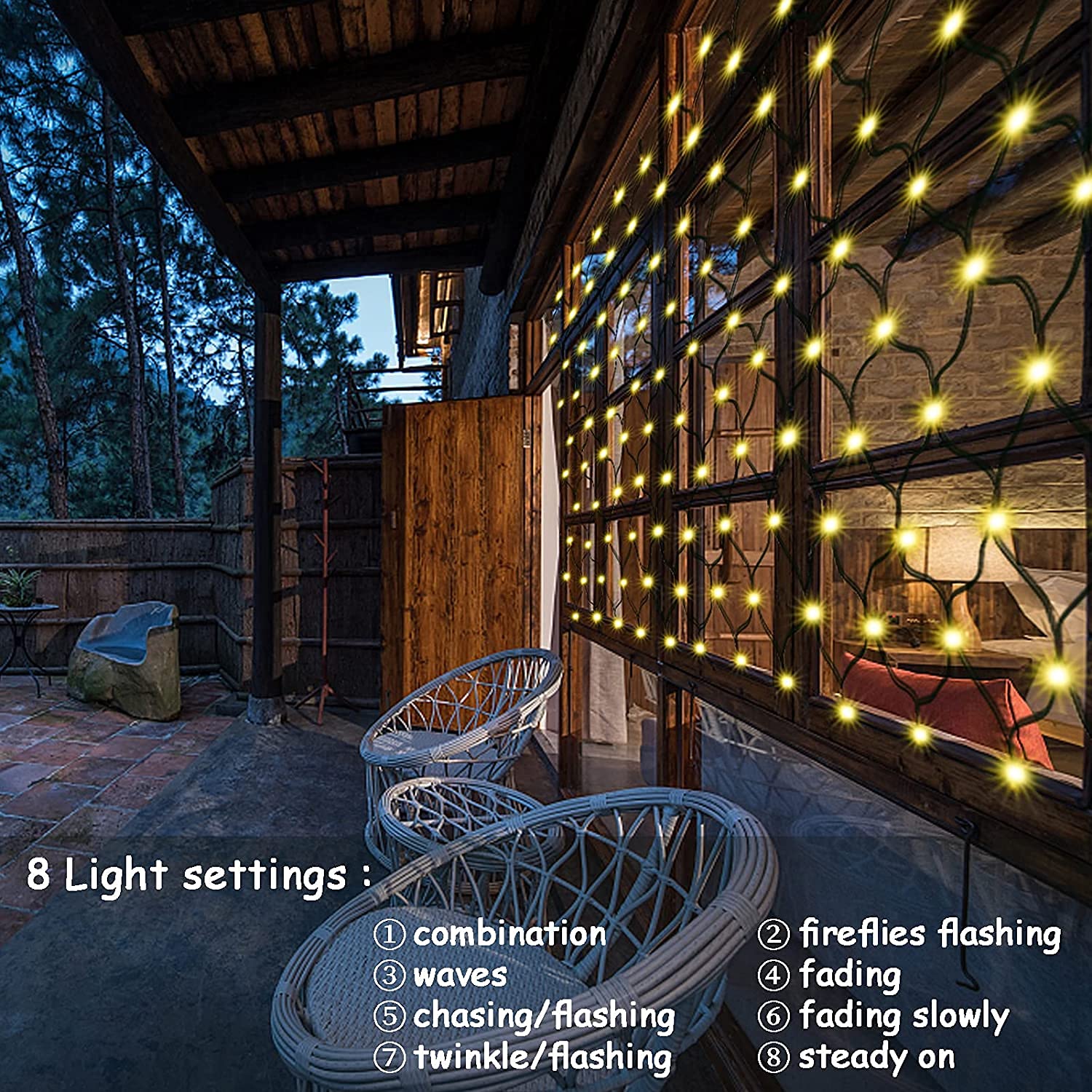 Solar LED Lichternetz, Wasserfest 200LEDs Solar Lichterkette,3x2M Outdoor Lichtervorhang,8 Modi Net Mesh Deko Leuchte für Weihnachten Garten Party Hochzeit Schlafzimmer (Warmweiß)