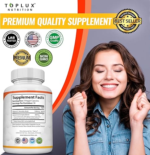 Miniatura 7 de Vitamina C liposomal de 2100 mg de alta absorción soluble en grasa VIT C  Apoyo inmunológico, refuerzo de colágeno, defensa de la inmunidad y