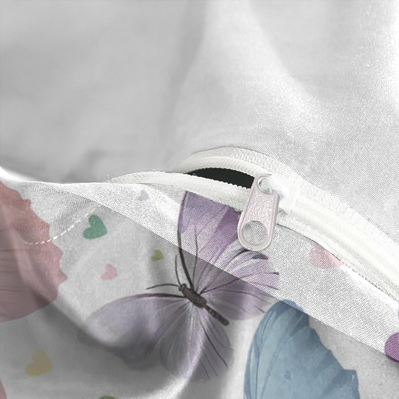 Schmetterling Design 3-teiliges Reines Polyester Pastell bunter Stil Bettbezugset, Versteckter Reißverschluss, Für Kleinkinder, Babysicher & Gifffrei, Pflegeleicht King（220x240cm）