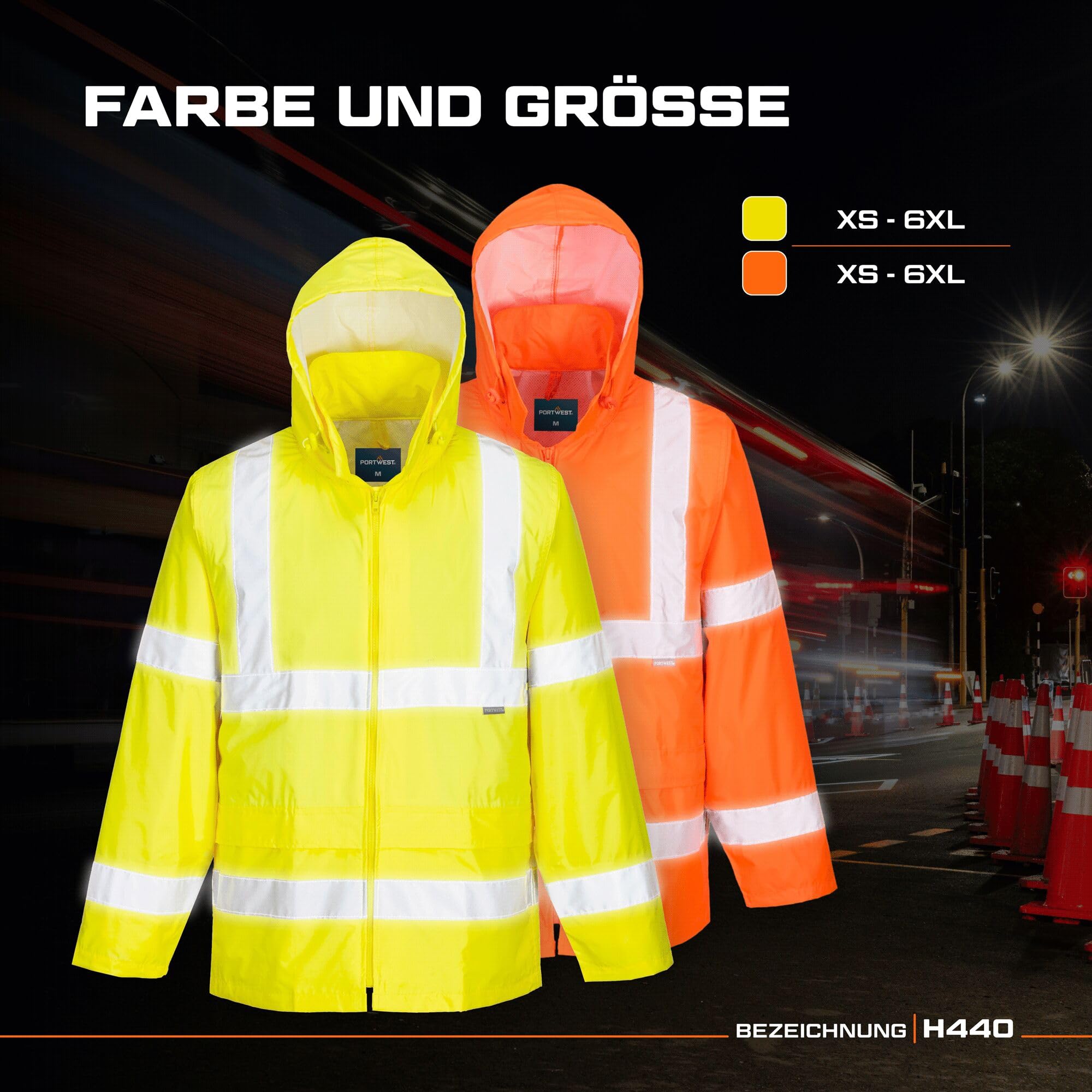 Portwest H440 Herren Leichte Wasserdichte Hi-Vis Regenjacke Gelb, XL