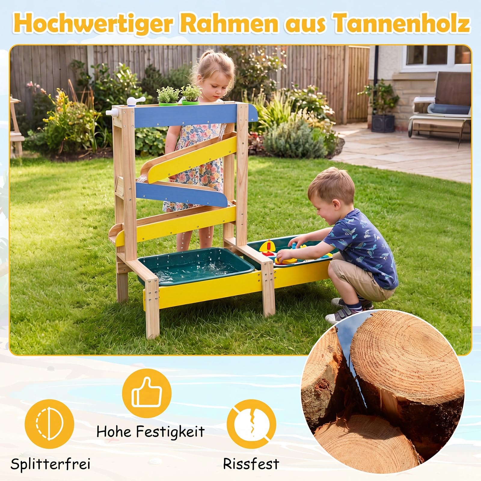 COSTWAY Sand- und Wassertisch, Sandspielzeug mit 2 Becken und Zubehör | 3 in 1 Montessori Sensorik-Spieltisch für Kleinkinder ab 3 Jahren, Outdoor Gartenspielzeug für Jungen und Mädchen