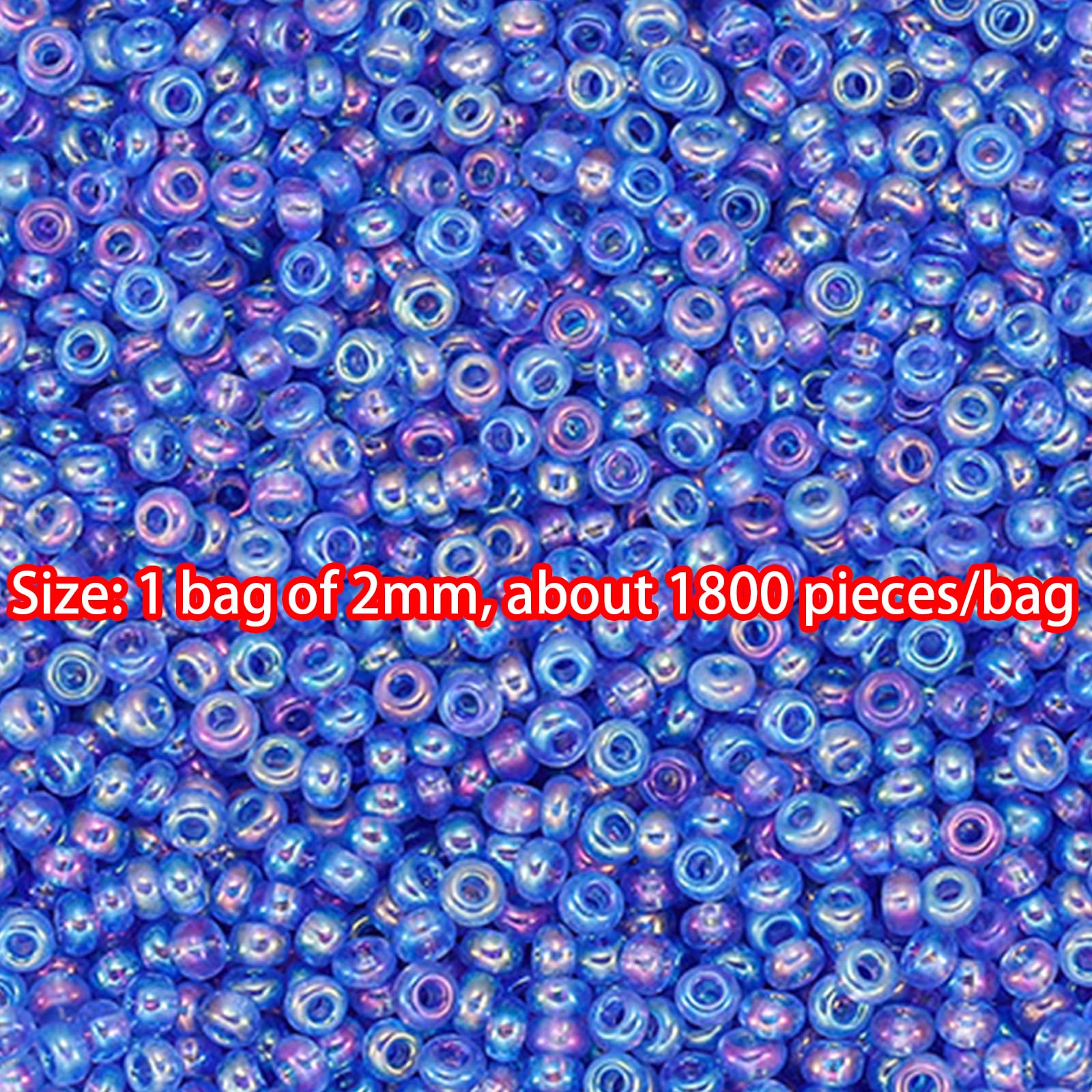 1 Pack 2mm Blue Iridescent Seed Beads, Small Glass Craft Beads for Crafting Bracelets, Keychain Making, About 1800Pcs - Image 4