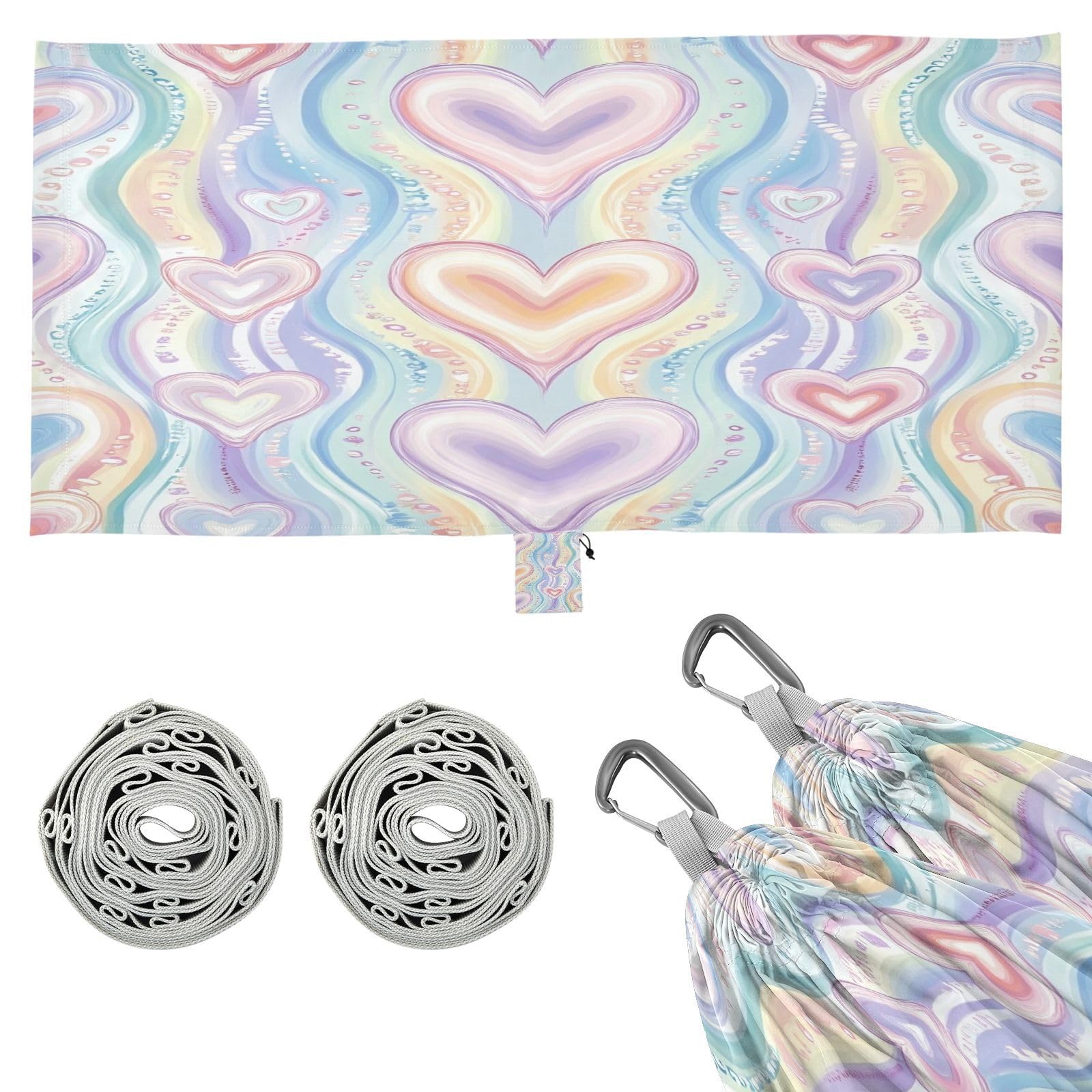 Haskirky Heart Camping Hammock, Single Portable Hammocks with Tree Straps & Attached Carry Bag, 330Lbs Capacity Perfect for Outside Indoor Hiking Beach Backpack Travel