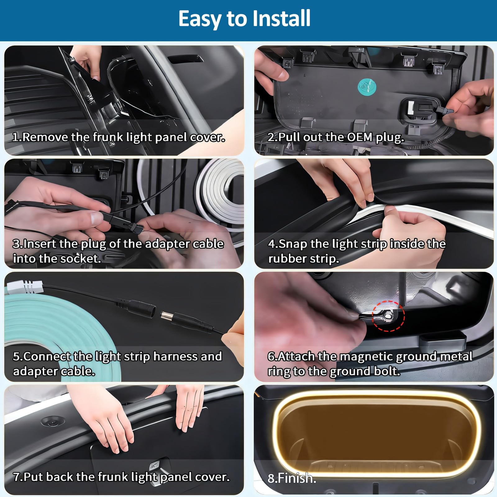 2025 Tesla Model Y Juniper Frunk listwa oświetleniowa zestaw oświetlenia otoczenia LED oświetlenie wewnętrzne do modelu Y Juniper akcesoria 2020-2026 ciepłe światło