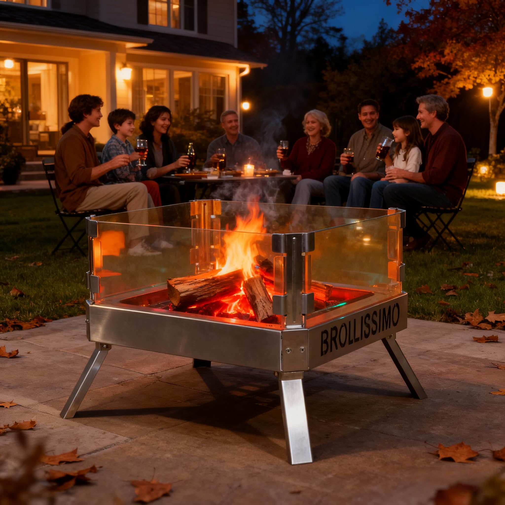 CCLIFE Feuerschale mit Glaskeramik, klappbar tragbar, Feuerschale für Garten Outdoor Camping, Feuerkorb mit Grillrost Feuerstelle Edelstahl