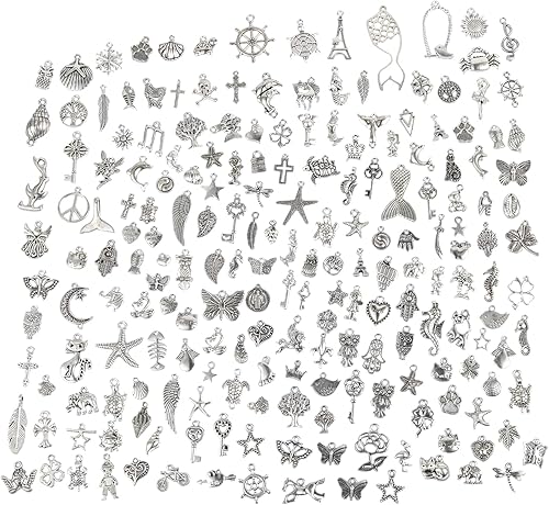 CHuangQi 100 dijes para hacer joyas a granel, dijes de metal liso mezclados, dijes, pulseras, collares, joyería y accesorios para manualidades,