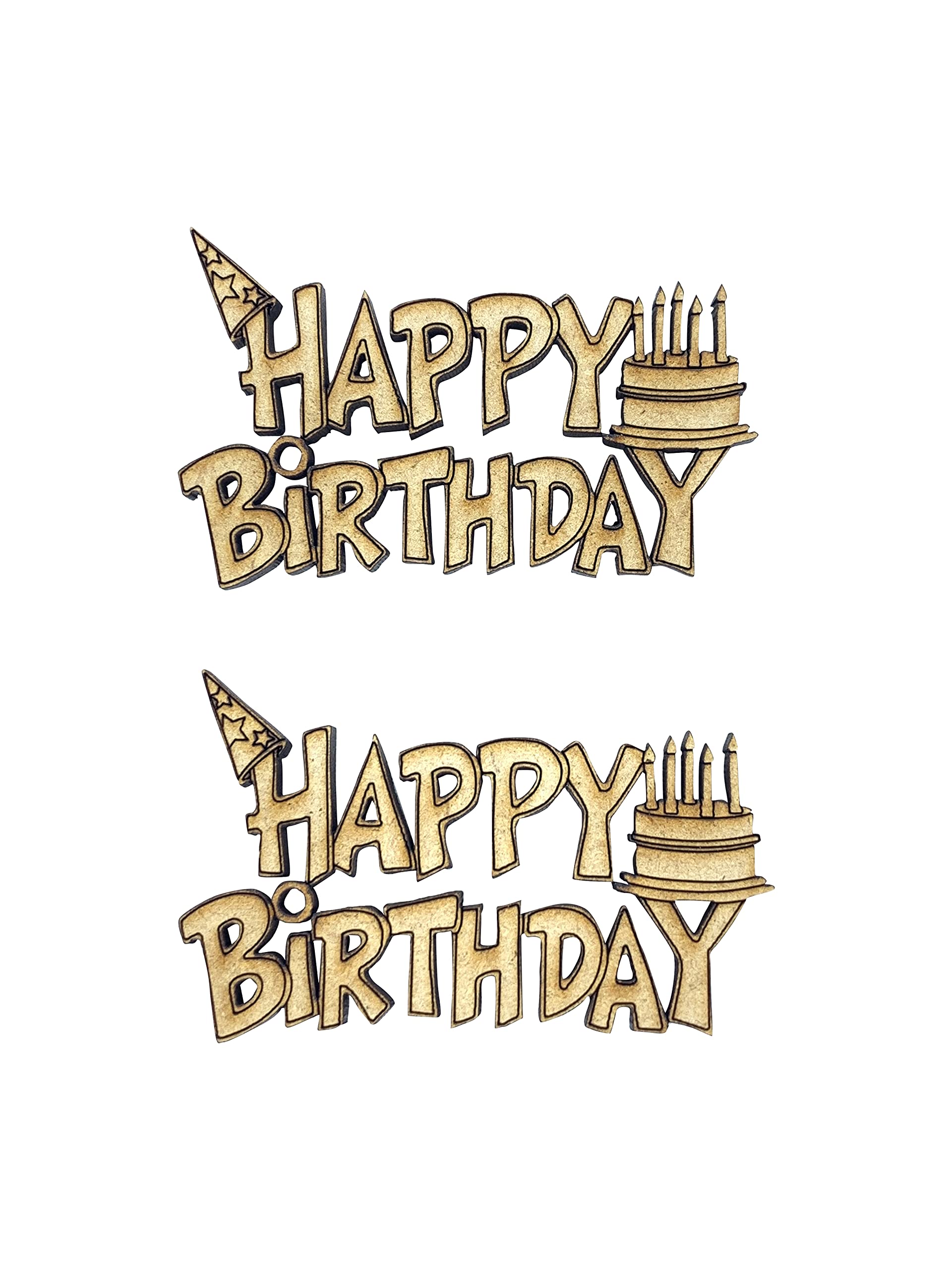 The Crafty Cow 6x Happy Birthday Words With Cake 5cm Wood Craft Embelishments Laser Cut Shape MDF