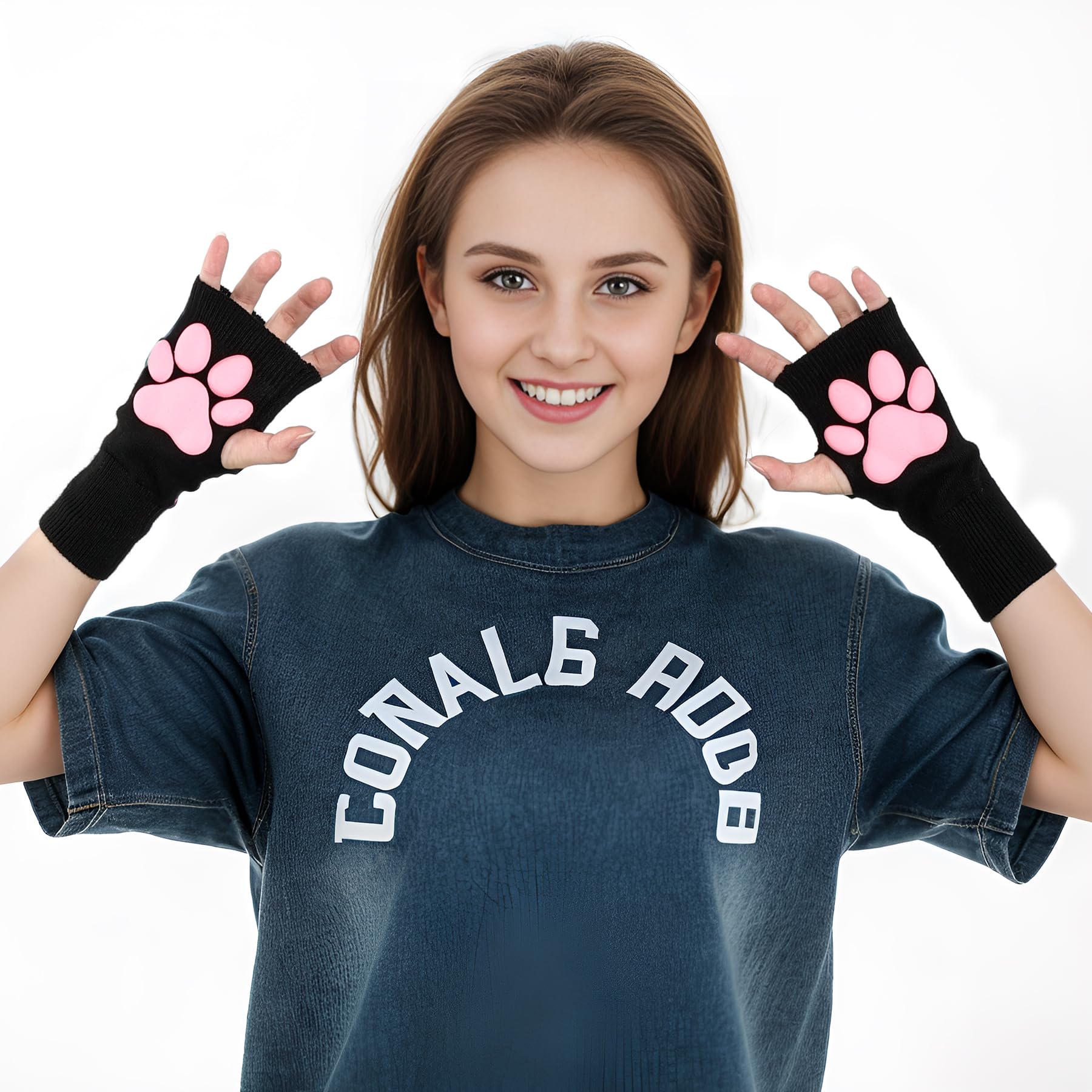 Nydotd Cat Paw Pad Mittens Gloves Kawaii Pink 3D Claw Fingerless Cute Cat Cosplay
