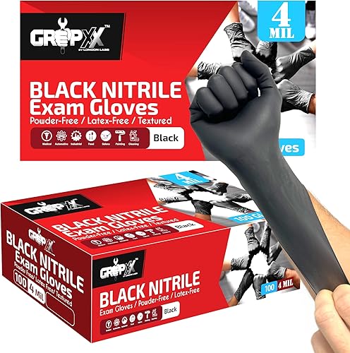 Miniatura 9 de Guantes desechables de nitrilo negro, sin látex y sin polvo, guantes de goma de 4 mil, para limpieza, cocina, mecánicos (XS-XXL)