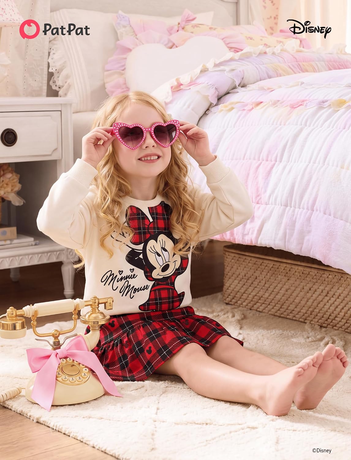 Disney Girls' 2-Piece Outfit Sweatshirt Top & Pleated Skirt Set 2-9Y