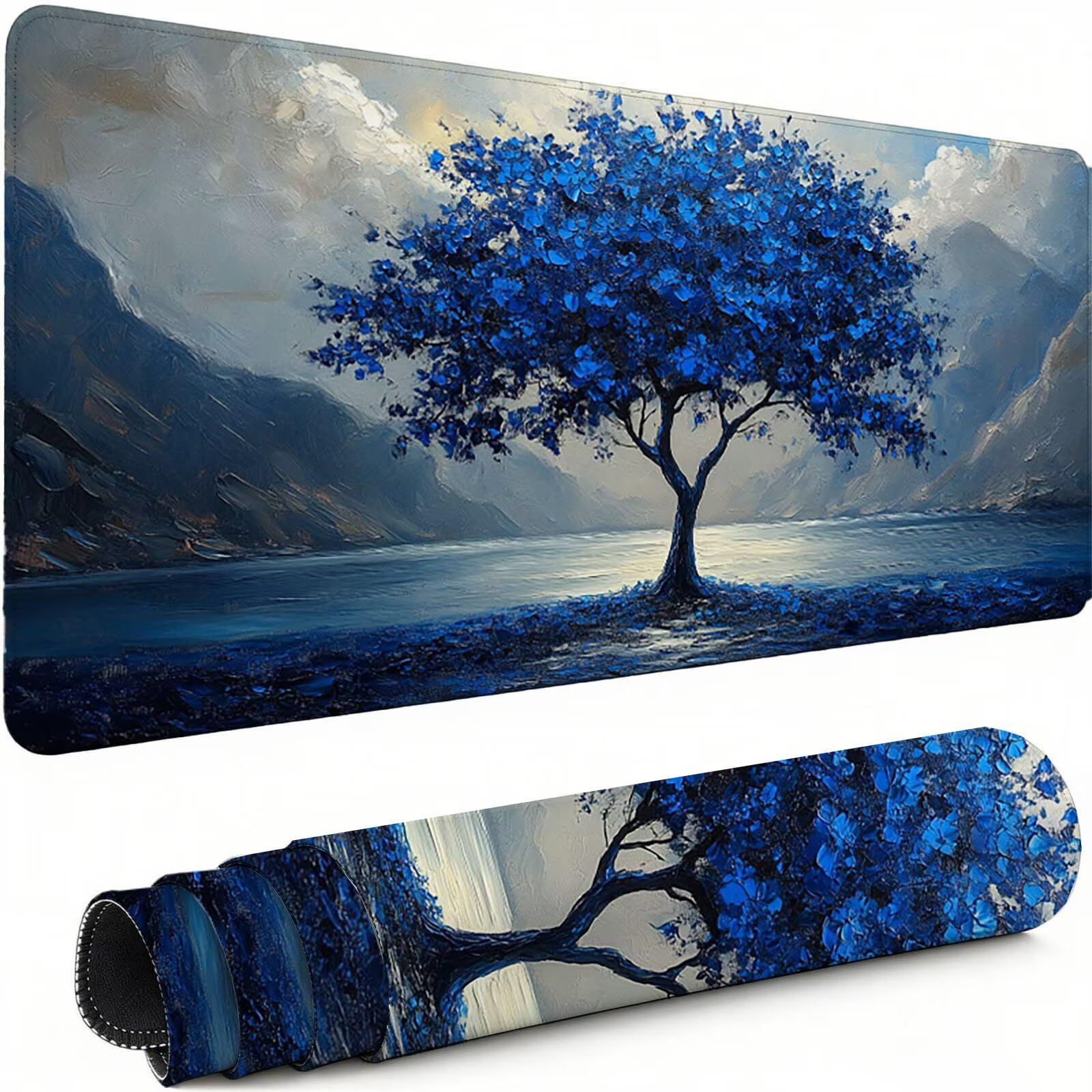 Niebieska podkładka pod mysz XXL 1200 x 600 mm, podkładka pod mysz na biurko do gier podkładka pod biurko z antypoślizgową gumową podstawą, poprawiająca dokładność i szybkość, prezent dla mężczyzn C