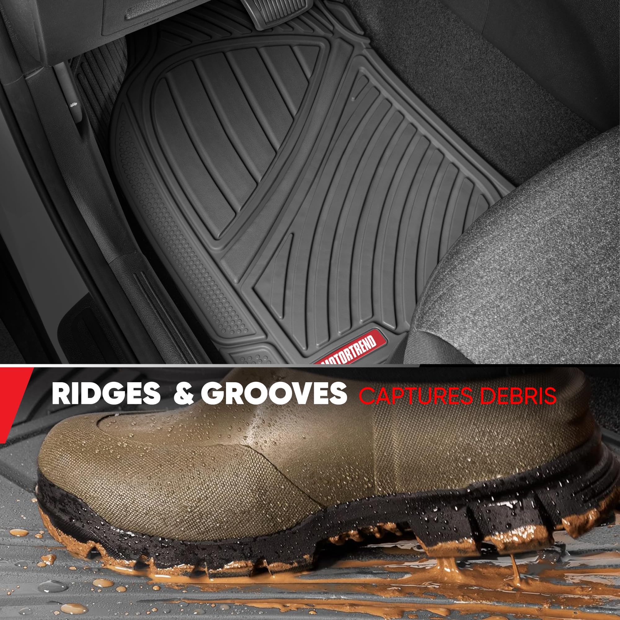 Tappetini Motor Trend Gomma Tappetini Auto Motor Trend Deep Dish – Gomma Pesante Per Pavimento E Bagagliaio, Colore Nero Tappeto Baule Auto