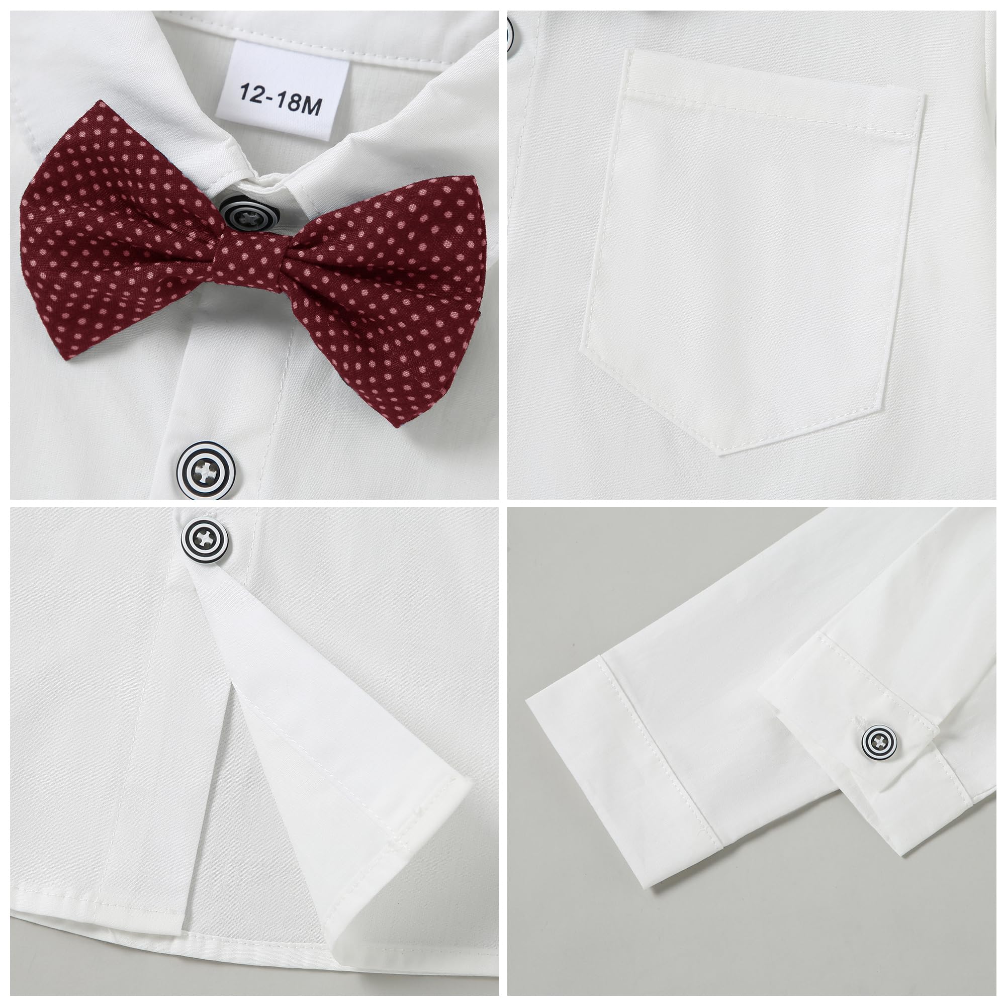 CARETOO Conjunto formal de 5 piezas de ropa para bebé niño pequeño, vestido de boda, camisa, chaleco, pajarita, pantalones con tirantes, 12M-5T