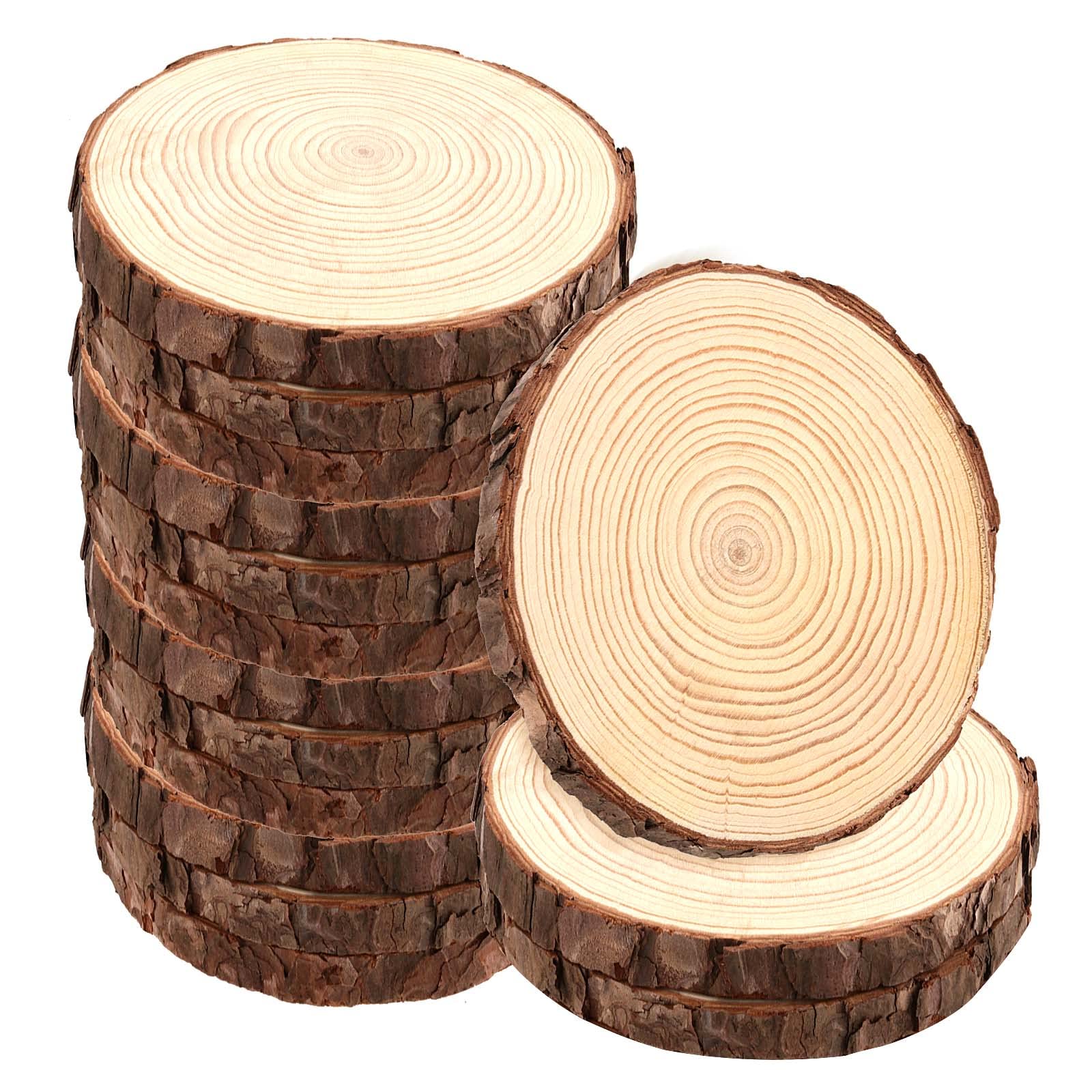 Tranches de bois brut 15-18cm avec écorce pour pyrogravure et ornements
