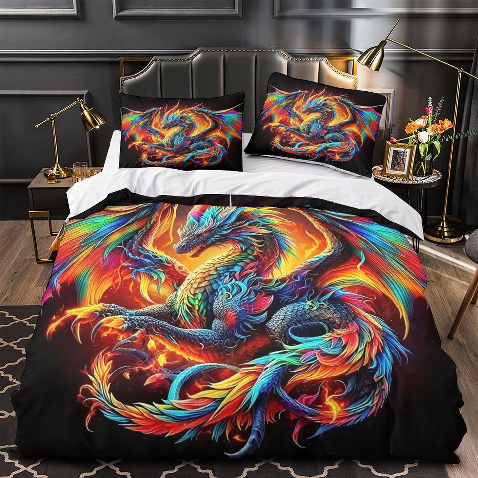 Parure de lit dragon 3D en microfibre 200x200cm pour chambre d'enfant et adulte