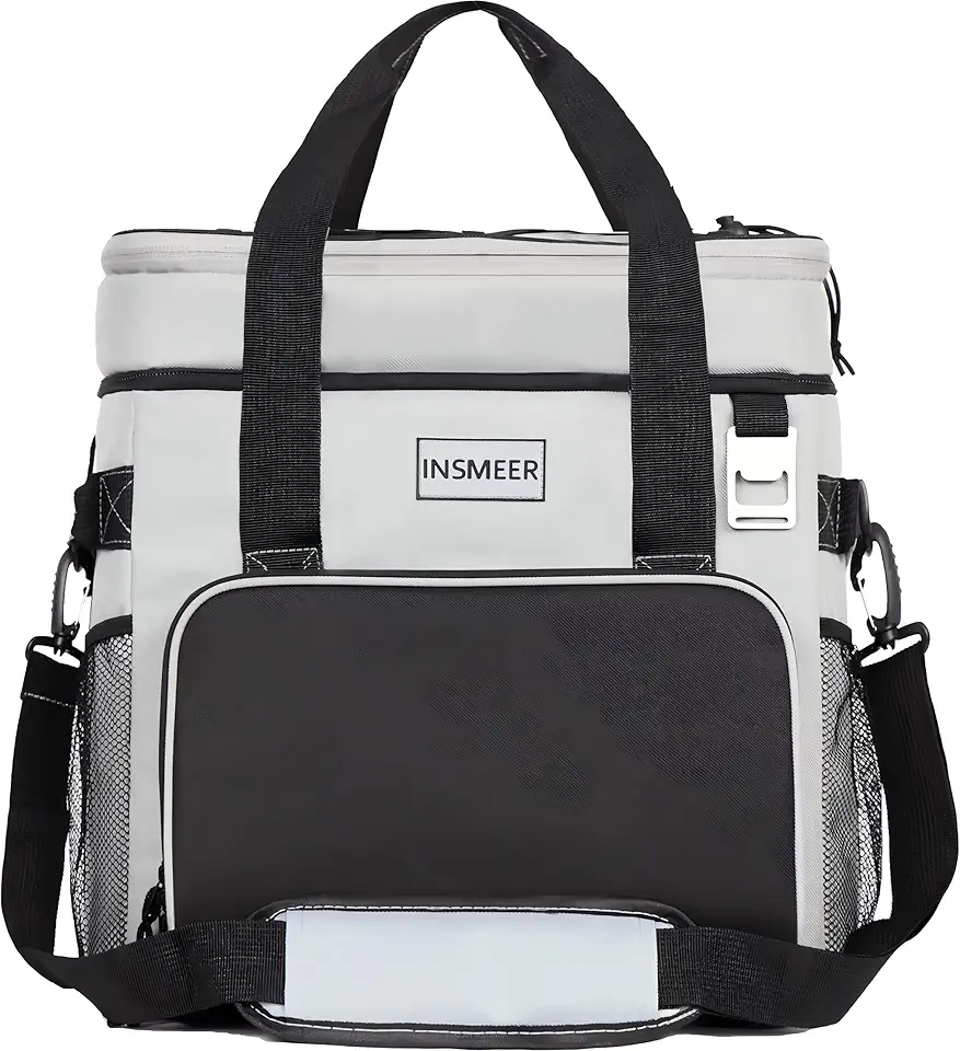 INSMEER Bolsa Térmica,Bolsa Cooler Dobrável Com Abridor De Bottel 100% À Prova De Vazamento, Cooler Isolada Para Acampamento Para Piquenique Na Praia, 40 Latas Grande, Cinza