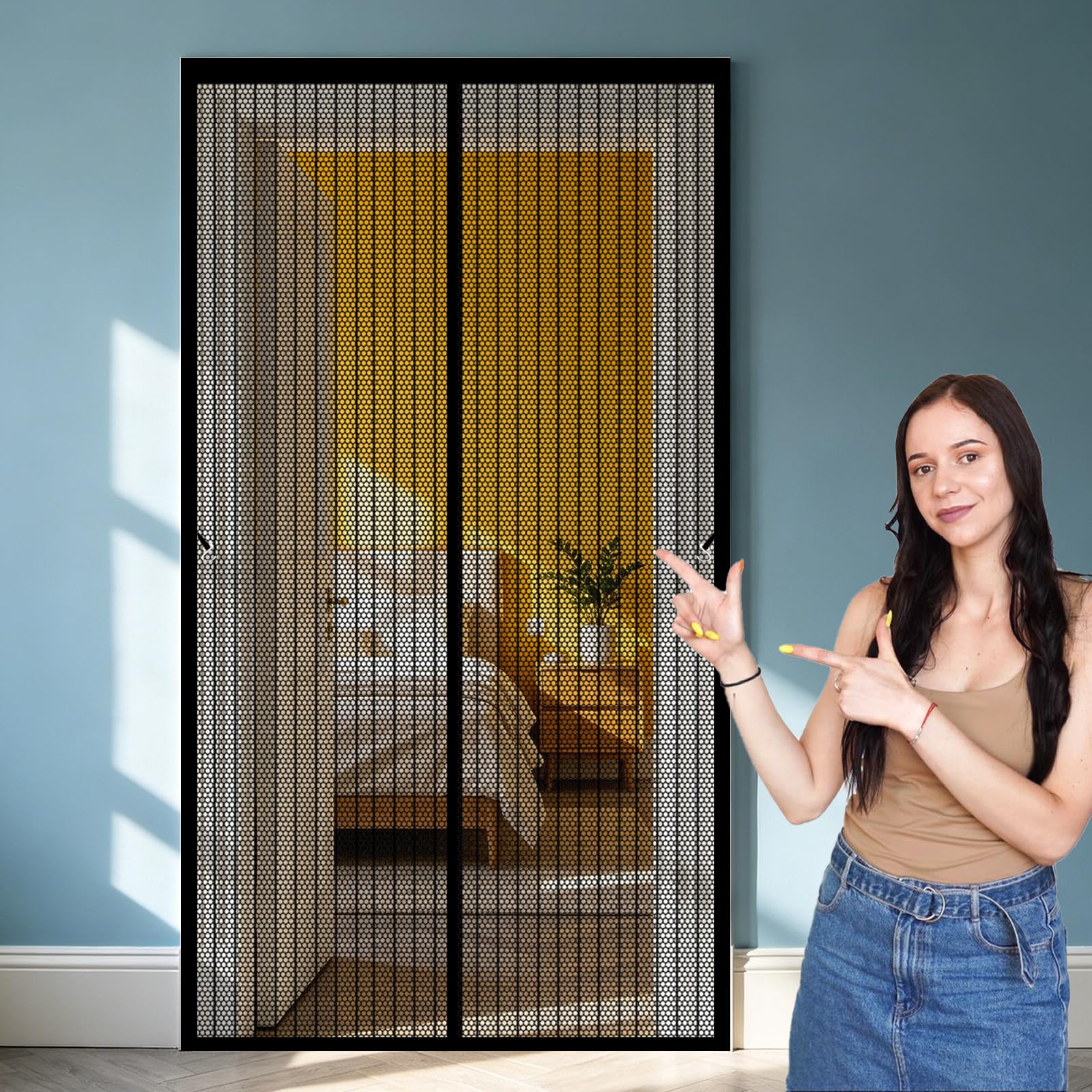 Lijiao Black Magnetic Screen Door 74 X 195 Cm Keep Bugs Out Lets Fresh Air In, With Powerful Magnets And Full Frame Hook&Loop, No Gap, Flyscreen French Doors, Fly Nets For Door Kid And Pet Friendly,
