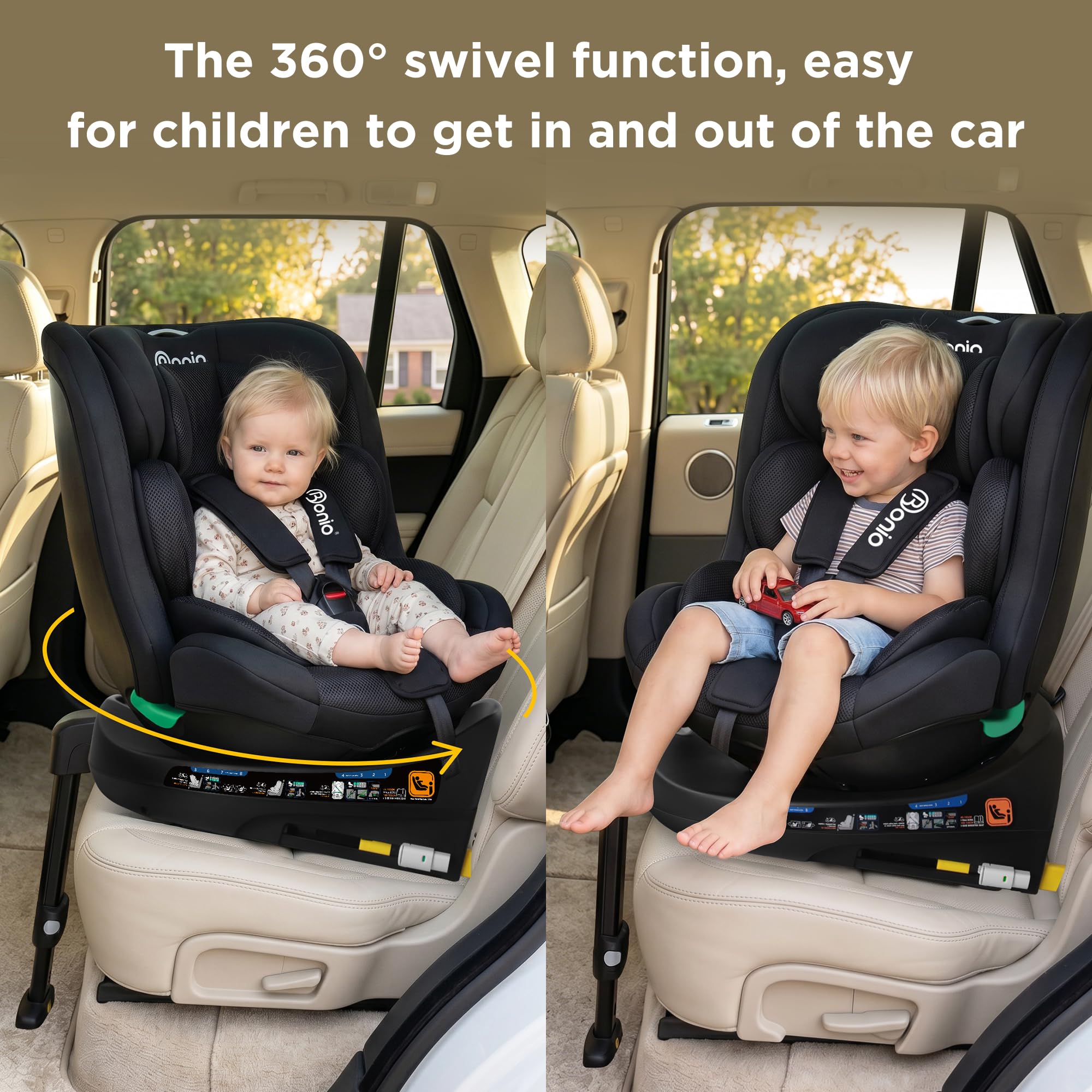 Bonio 360 Girevole Seggiolino Auto ISOFIX con Gamba di Supporto, 40-150cm