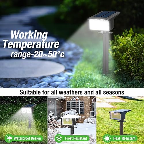 Miniatura 6 de Nipify Focos solares con sensor de movimiento para exteriores, 2 unidades62 LED3 modos de iluminación solar para paisaje, impermeables, 2 en 1,