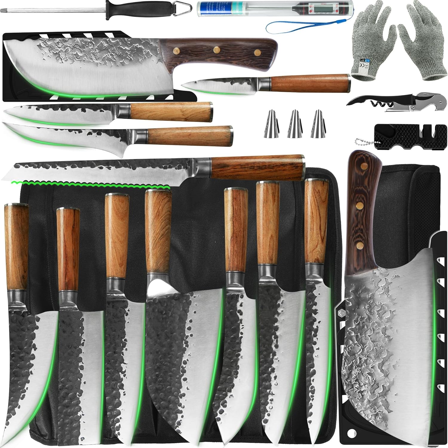 Amazon.com: FULLHI 18pcs Butcher Chef Knife Set & Full Tang Butcher ...