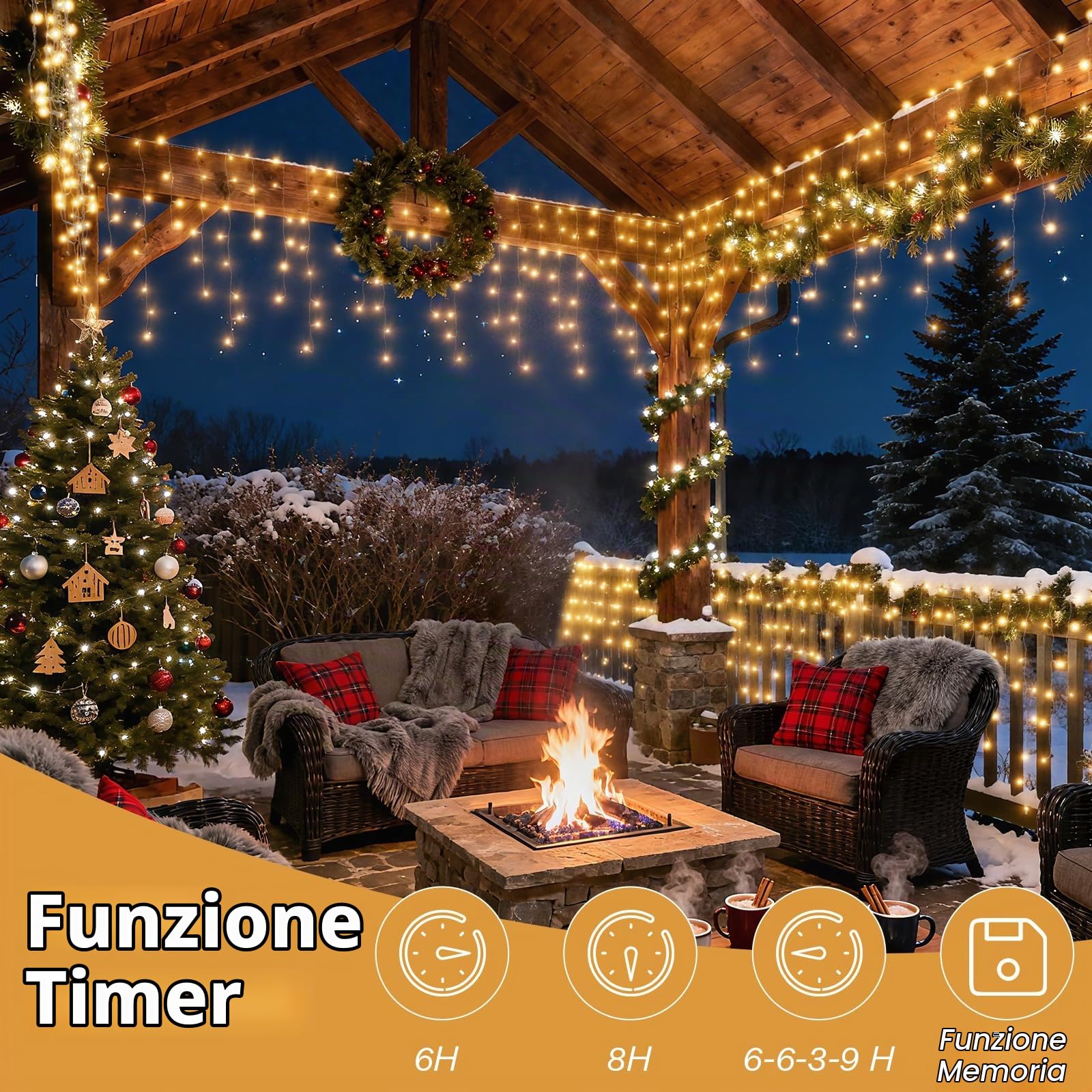 Luci Natale Esterno Cascata, 15M 594 LED Luci Natalizie per Esterno, 8 Modalità Tenda Luminosa Natale Esterno IP44, Luci Natale per Esterno, Interno, Decorazioni Casa, Balcone, Giardino