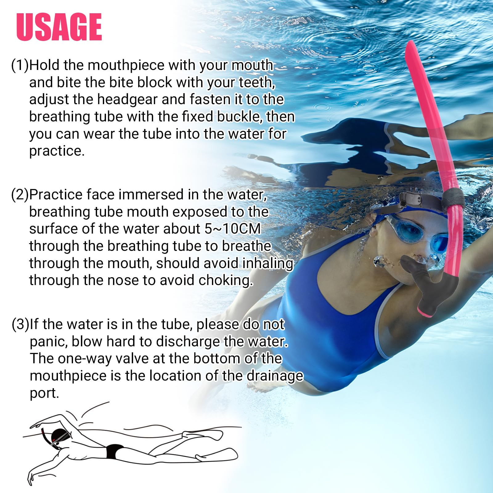 Tuba De Natation ZERONE - Montage Central Confortable En Silicone Bleu YH004 - Sport