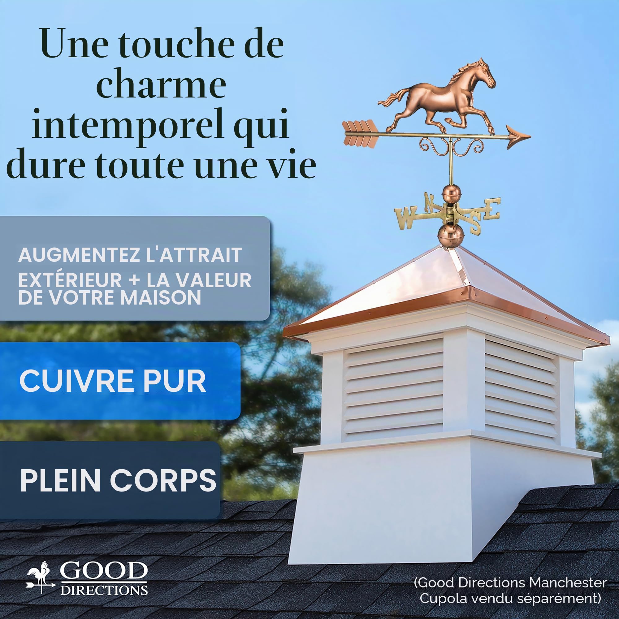 Good Directions Girouette Cheval au Galop en cuivre Pur