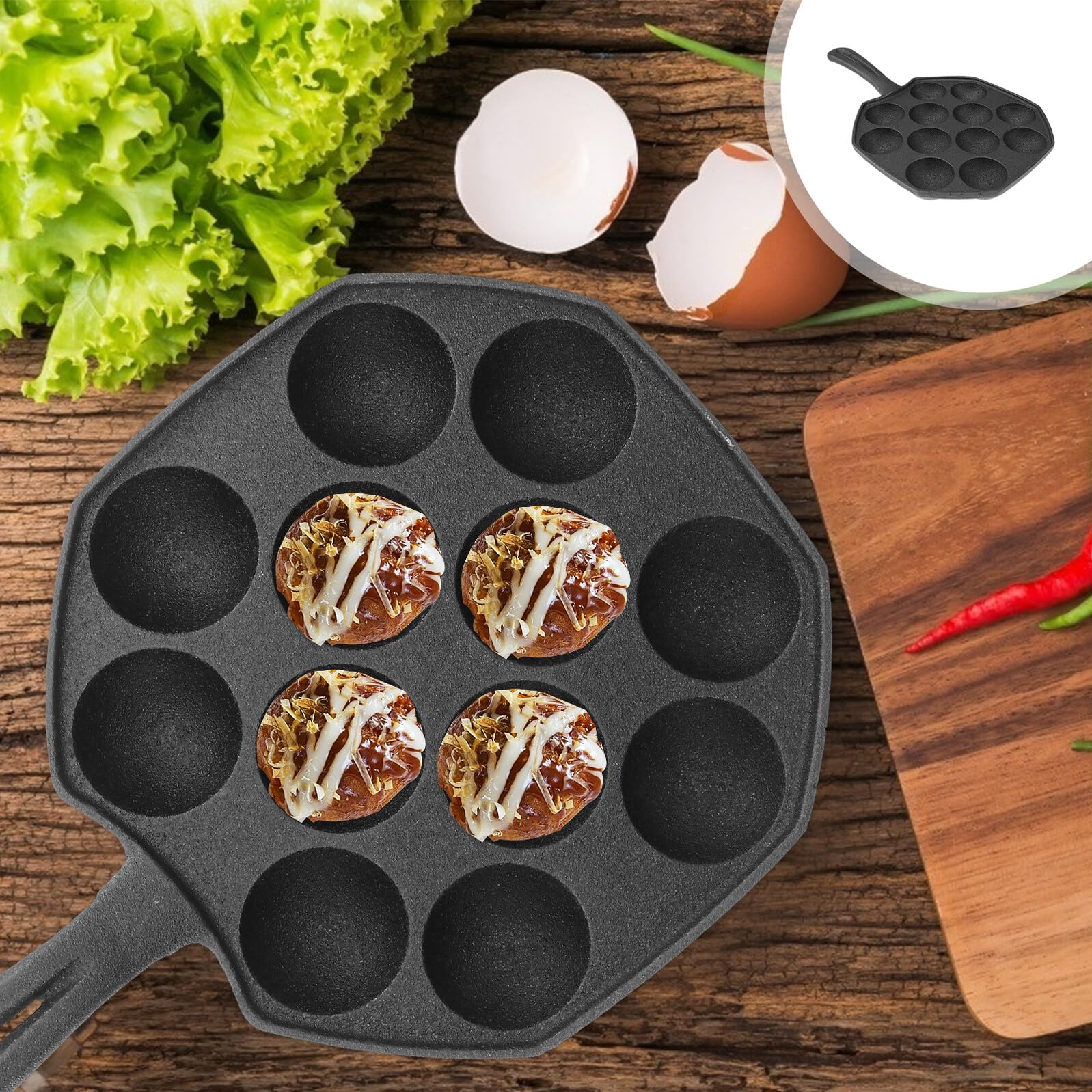 ULTECHNOVO Gusseisen Takoyaki Pfanne Mulden Antihaft Grillplatte für Induktion Takoyaki Maker Octopus Fleischbällchenform Eierformen Backform für Gefüllte Pfannkuchen