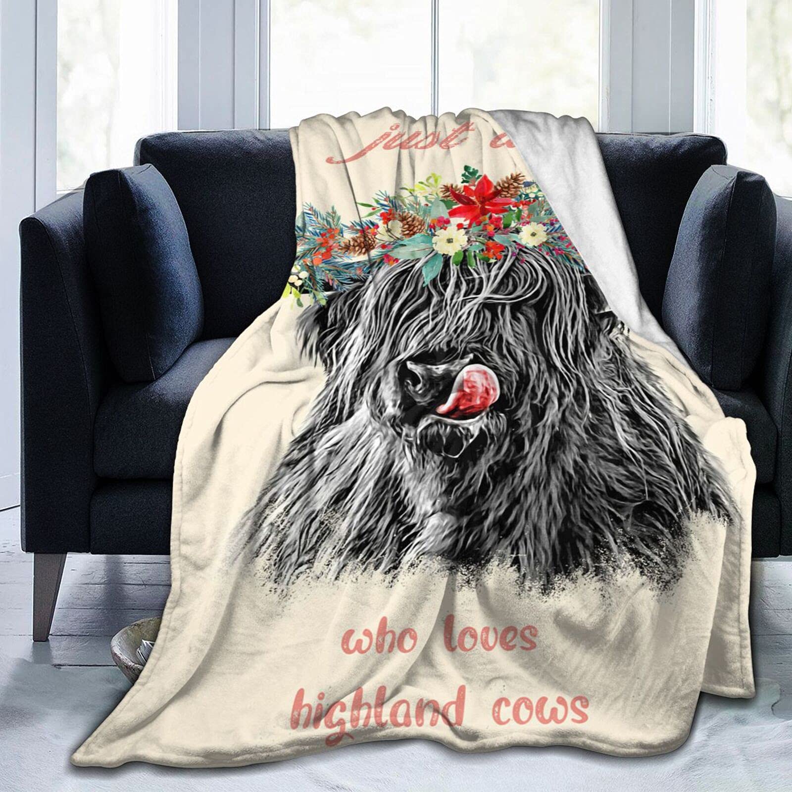 Highland Cow Print Blanket Cute Rustic Farm Animal Cow and Flowers Throw Blankets Soft Cozy Fleece Plush Warm Flannel Bedding Blanket for Girls Kids Adults Couch Travel 60x80inch — image 1