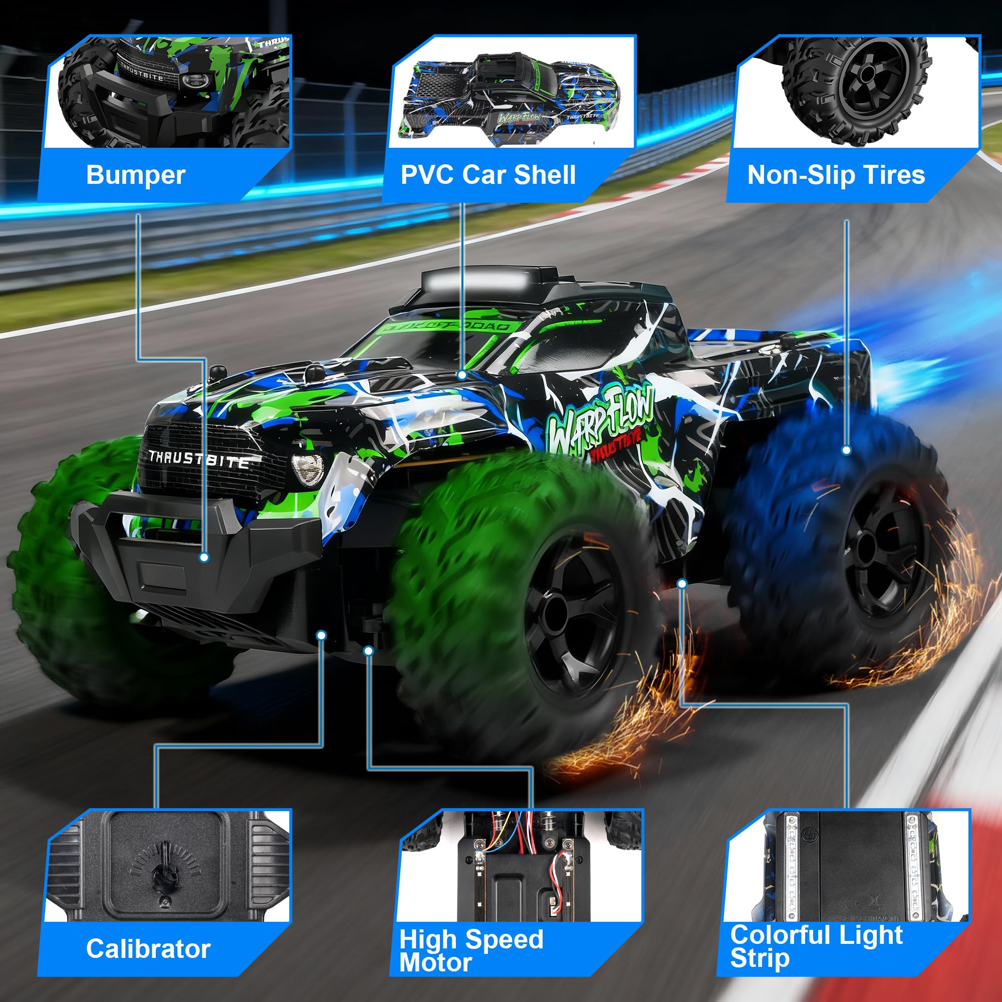 BAZADER Coche Teledirigido Coche RC - 1:18 Coches teledirigidos con Luces Led, 25 Km/H Remote Control Car con Pulverizador 2,4 GHz Todoterreno 2 Baterías Recargables 60min Play, para NiñOs Y Adultos