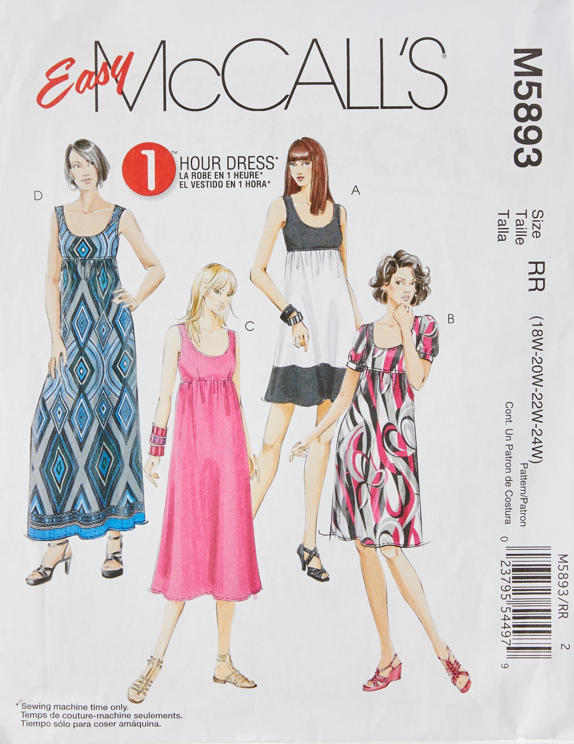 Patrons de robes pour femmes McCall's M5893 tuniques fluides en papier blanc
