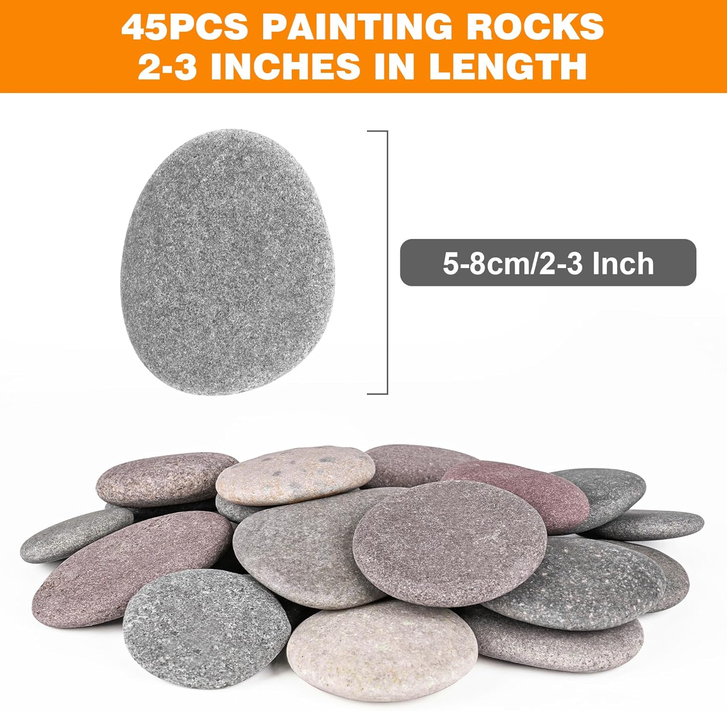 River Rocks for Painting 45 Pcs Large 2-3 Inch Flat Smooth Painting Stones Craft Rock to Paint for Kids Crafts Painting Bulk