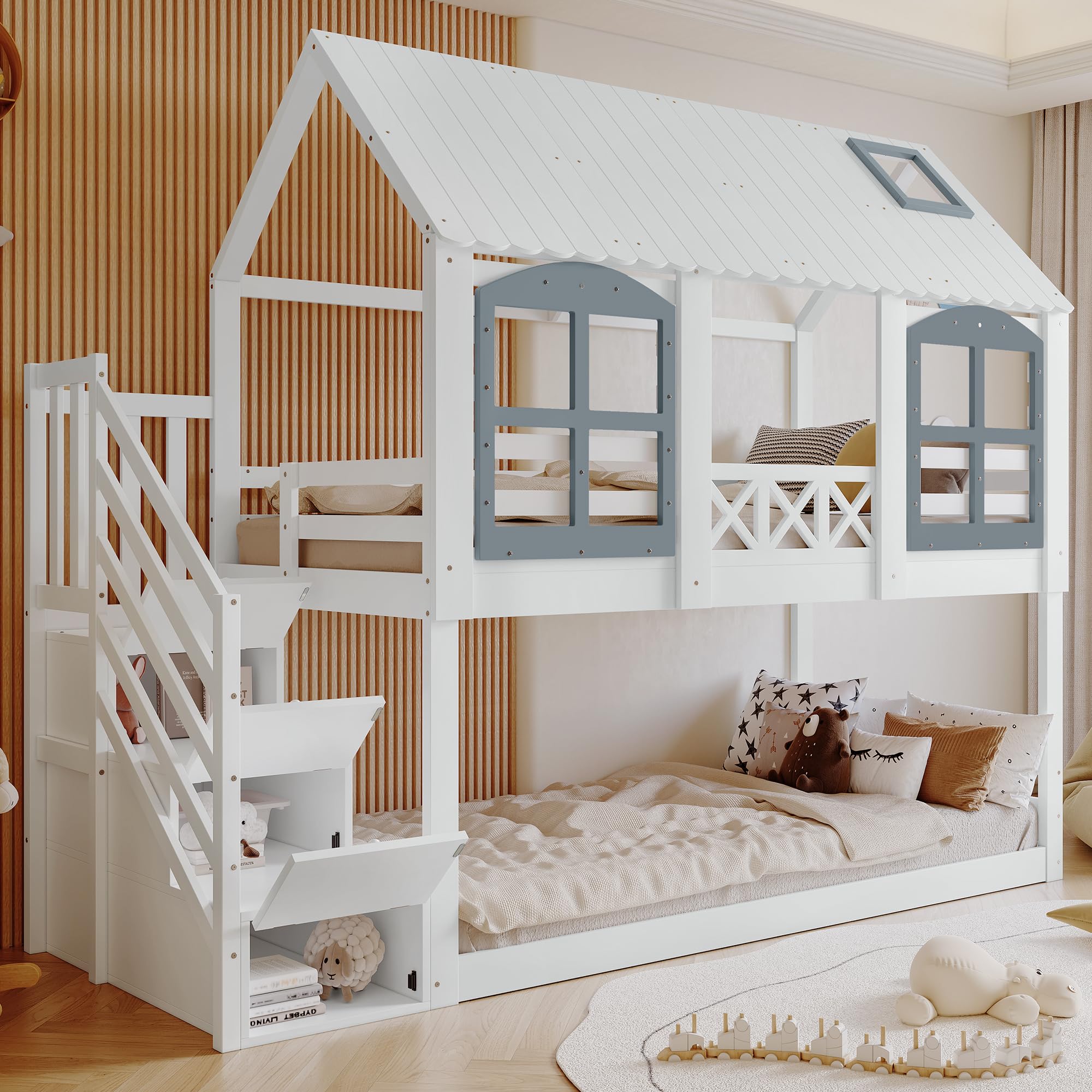 Dolamaní Kinderbett Etagenbett 90x200cm - Stockbett Mit Schubladen & Treppe