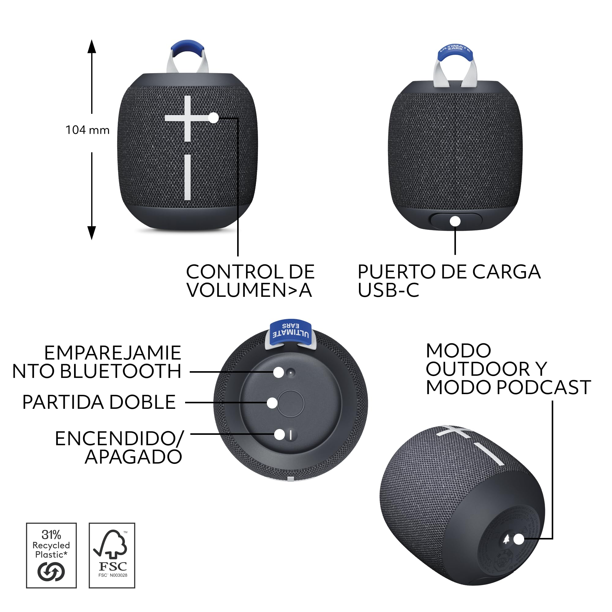 Ultimate Ears Wonderboom 4, Altavoz Bluetooth portátil Resistente al Agua con Graves potentes y Sonido de 360 Grados, Altavoz Flotante a Prueba de Polvo con Radio de acción de 40m - Negro — view 5