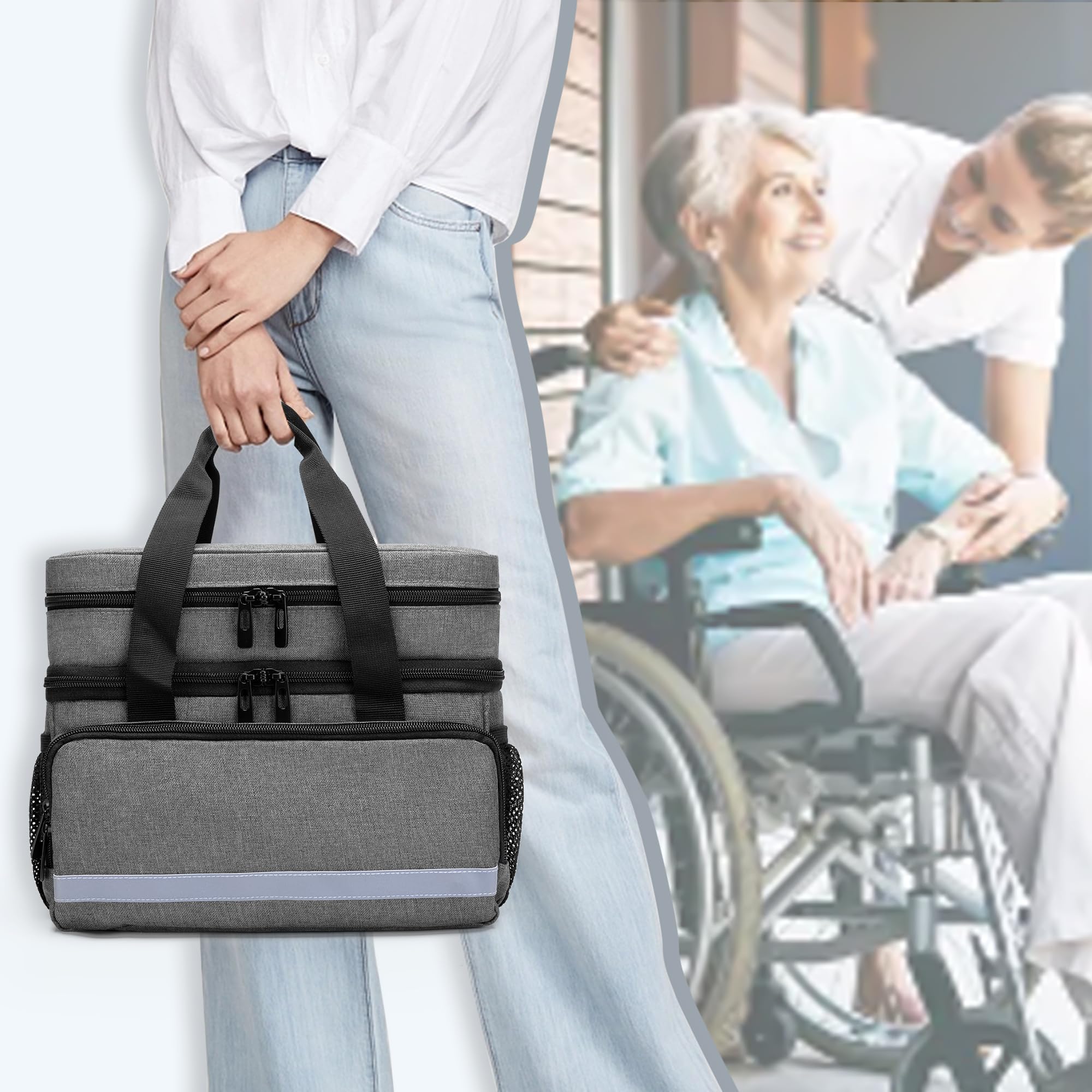 CURMIO Doppelschicht Medizinische Tasche, Reiseapotheke Organizer, Grau