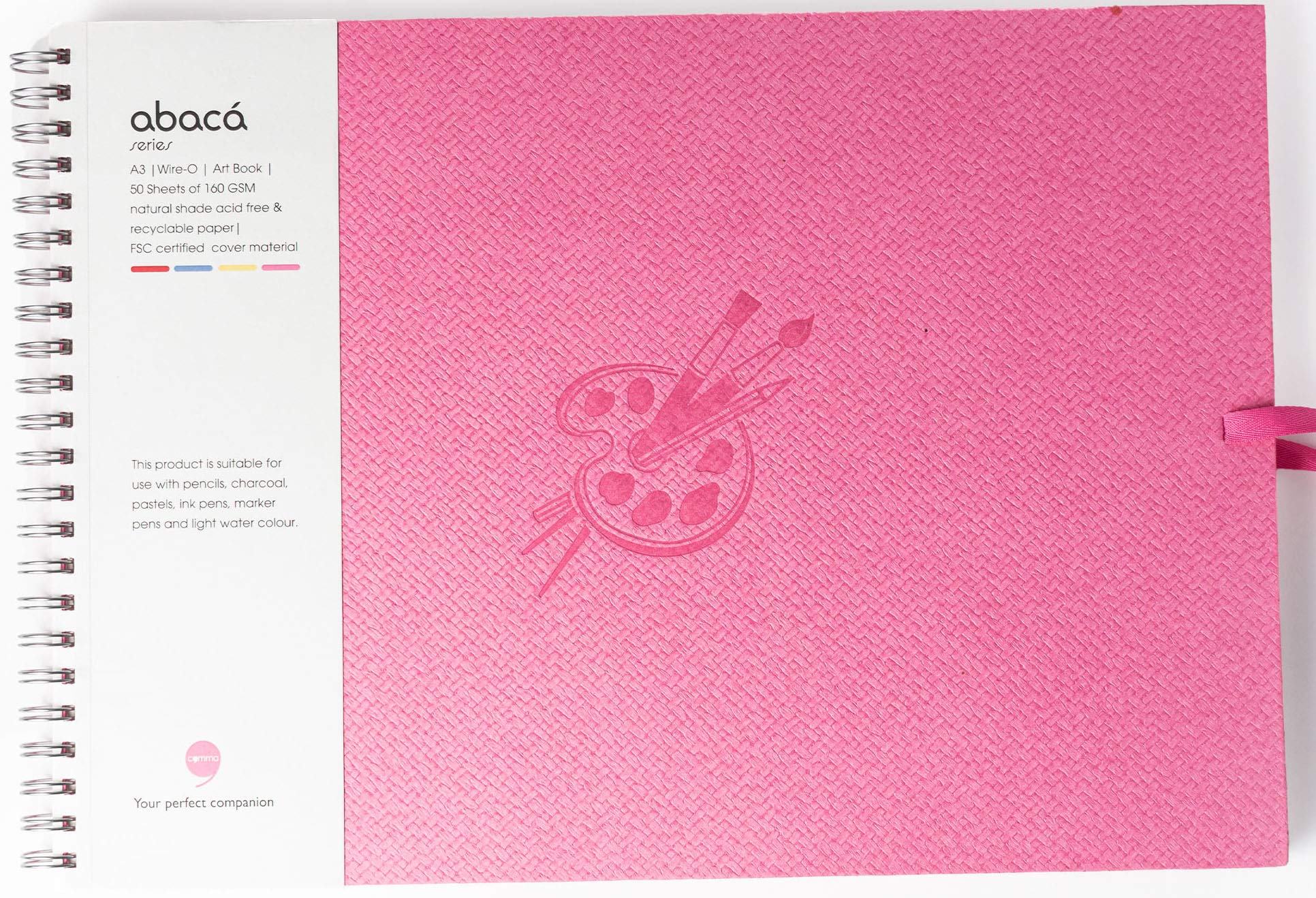 COMMA Abaca – Wire-O Bound Sketchbook with Ribbon Closure – A3 Size (Large) – 50 Sheets – 160gsm Anti-Ageing, Acid Free, Archival Fine Grain Paper – Micro-Perforations for Easy Tear Off – (Pink) (B08T7HSTMT) Amazon Price History, Amazon Price Tracker