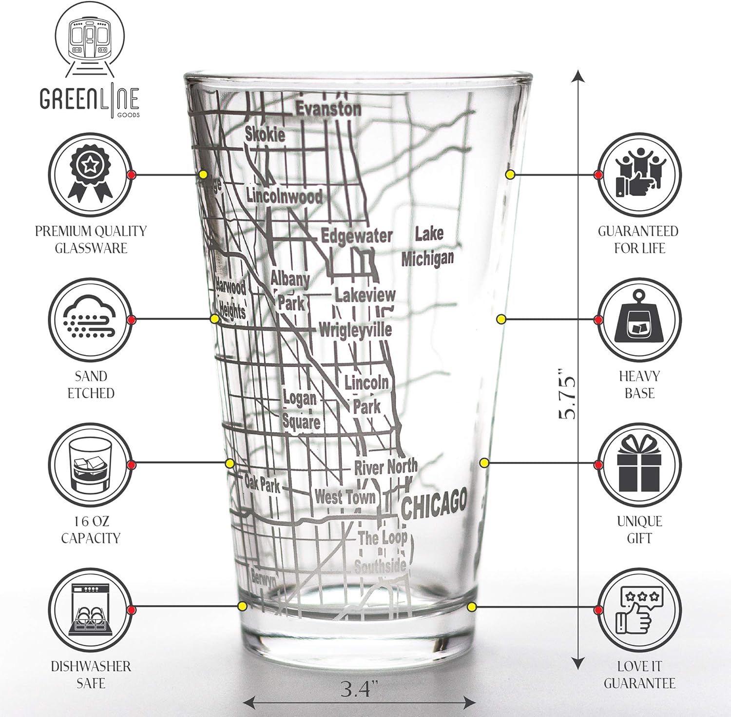 Get Cheap Price Greenline Goods Beer Glasses - 16 oz Drinkware Set for Chicago lovers - Set of 2 - Etched with Chicago, IL Map | Premium Decorative Glassware 🛒 Crazy Deals Greenline Goods Beer Glasses - 16 oz Drinkware Set for Chicago lovers - Set of 2 - Etched with Chicago, IL Map | Premium Decorative Glassware